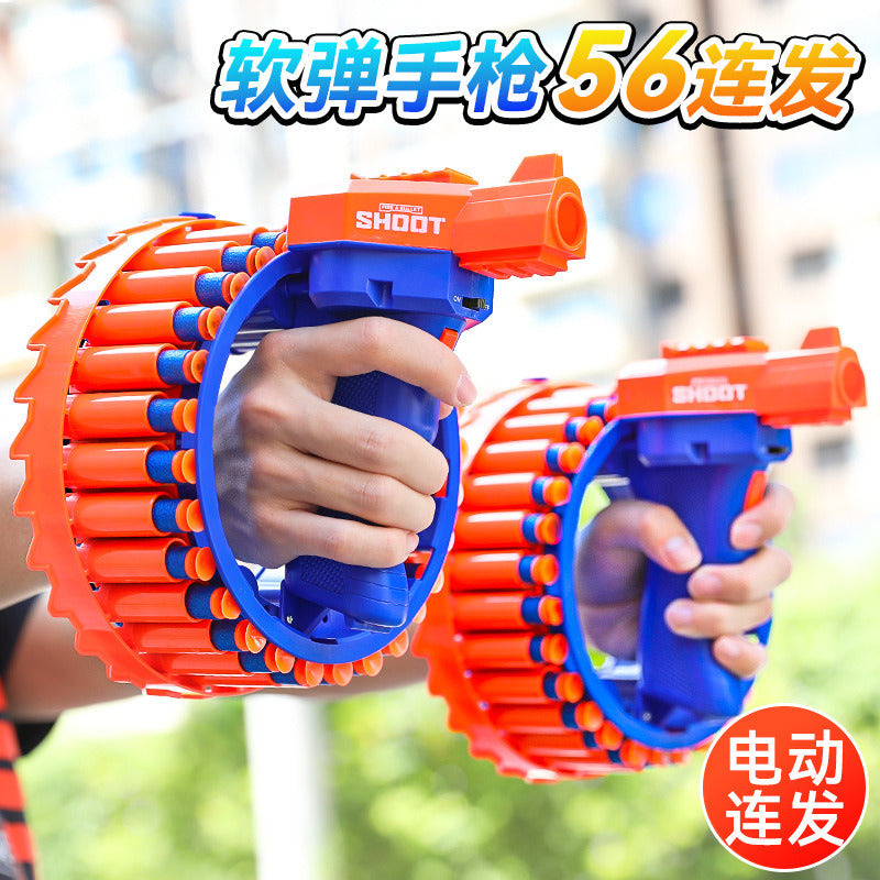 Electric Automatic Foam Dart Blaster Toy - High-Speed Rotating Burst Pistol for Outdoor Nerf Battles & Backyard Games (Orange)