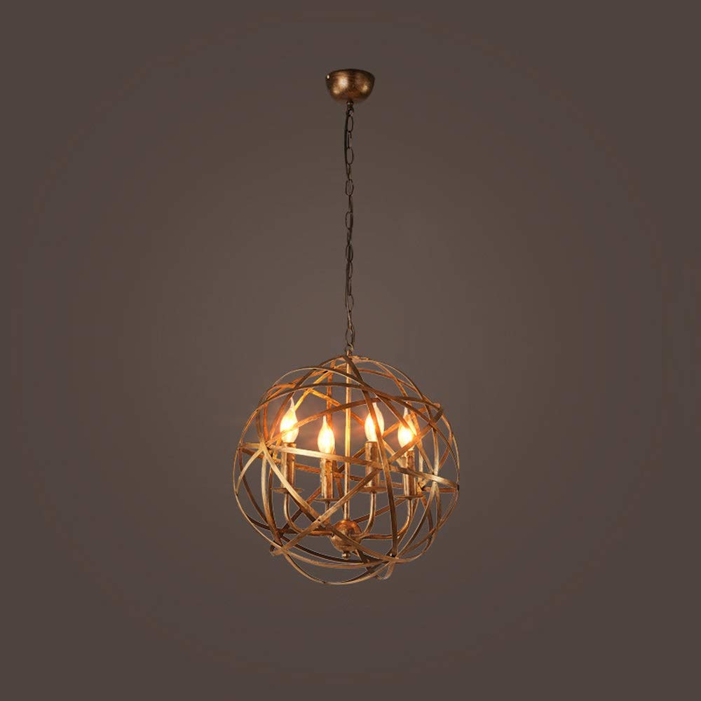 Vintage Sphere Ceiling Light Fixture - 4-Light E14 Socket Candle Chandelier with Globe Shade in Brass & Iron Rust Finish - Perfect for Living Room, Dining Room, Bar, Restaurant, Coffee Shop and Vintage Home Decor