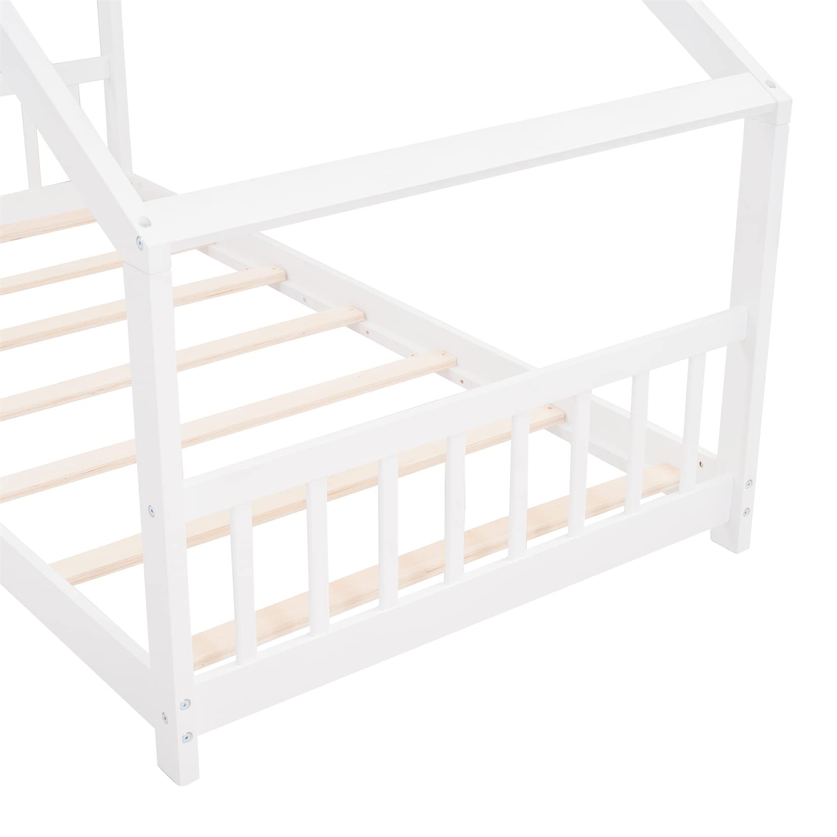 Montessori Twin House Bed Frame for Kids - Wooden Floor Tent Bed with Headboard & Footboard - Ideal for Boys, Girls & Teens - Perfect for Bedrooms, Playrooms & Montessori Learning Spaces (White)