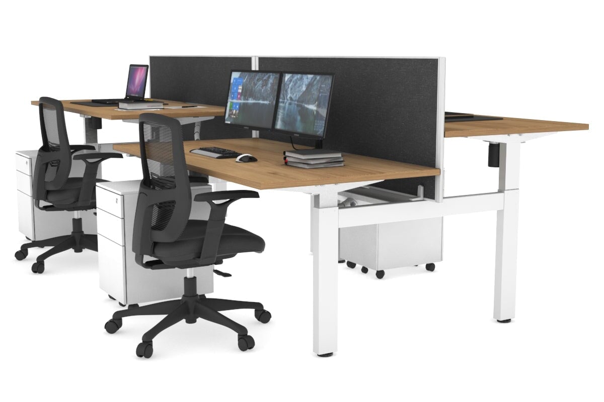 Adjustable 4-Person H Bench Workstation - White Frame (1400L x 800W) | Ergonomic Office Desk for Team Collaboration & Workspace Efficiency
