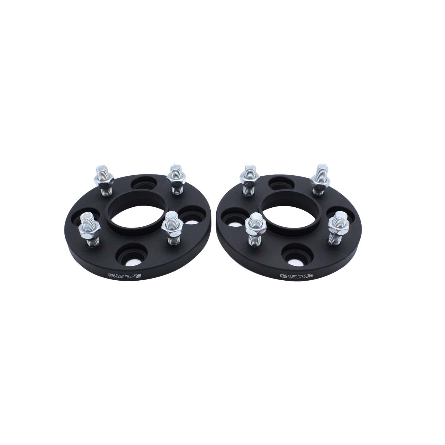 2PC 15mm 4x108 Hubcentric Wheel Spacers Kit - Forged Aluminum with M12x1.5 Lug Bolts (63.3mm Hub Bore) - Compatible with Ford Fiesta, Focus, Mondeo, RS, ST Models - Perfect for Enhanced Stance & Performance Upgrades