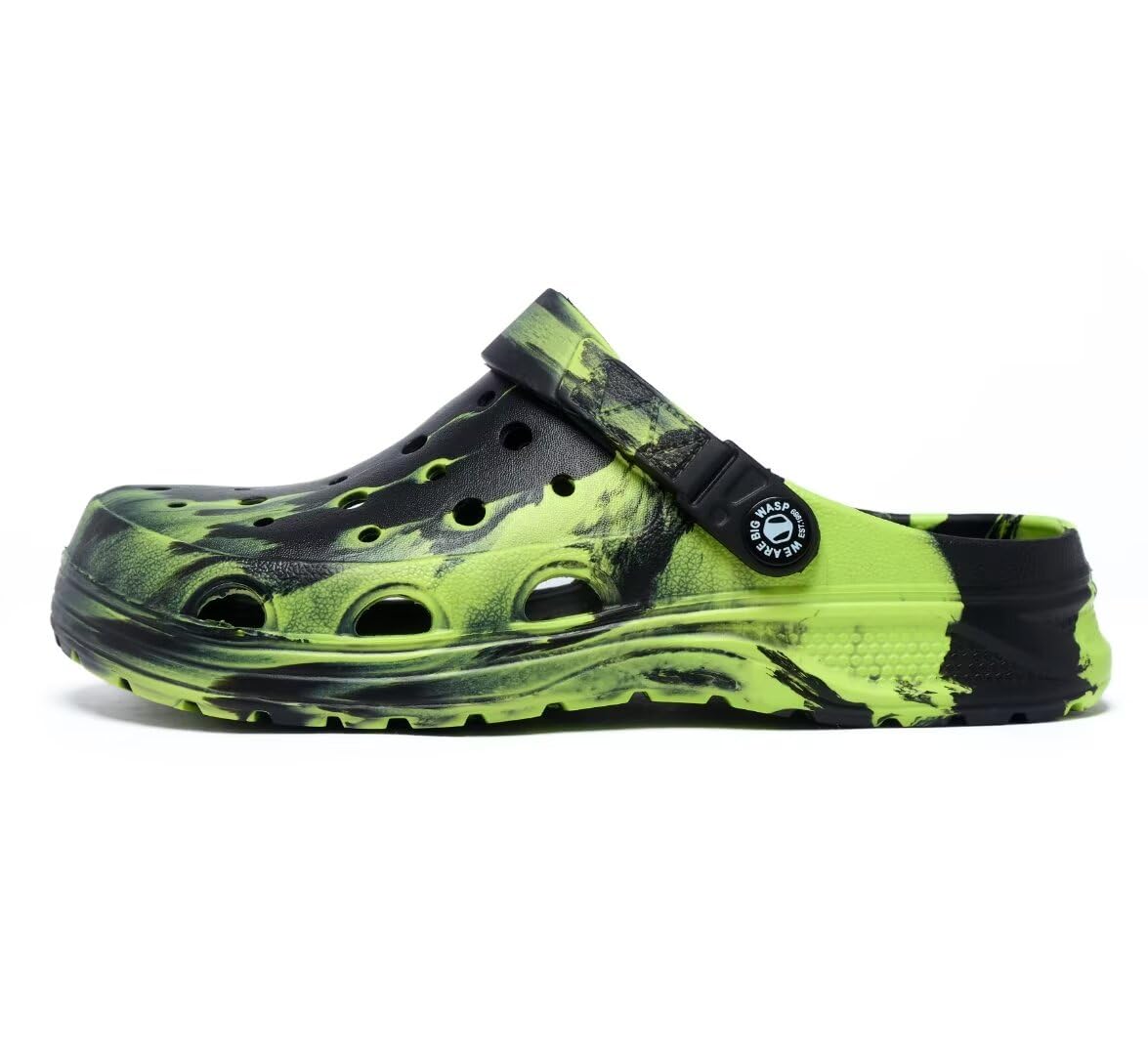 **Kids Boys & Girls Black Camouflage Clogs – Non-Slip Beach Shoes for Children, Classic Marbled Tie-Dye Design – Perfect for Pool, Beach, and Outdoor Play**