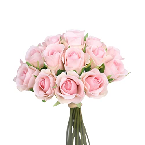 Artificial Silk Rose Bouquet - 20 Heads Small Yellow & Pink Roses for Wedding, Home, and Outdoor Decoration - Realistic Fake Flowers for Centerpieces, Parties, and DIY Crafts