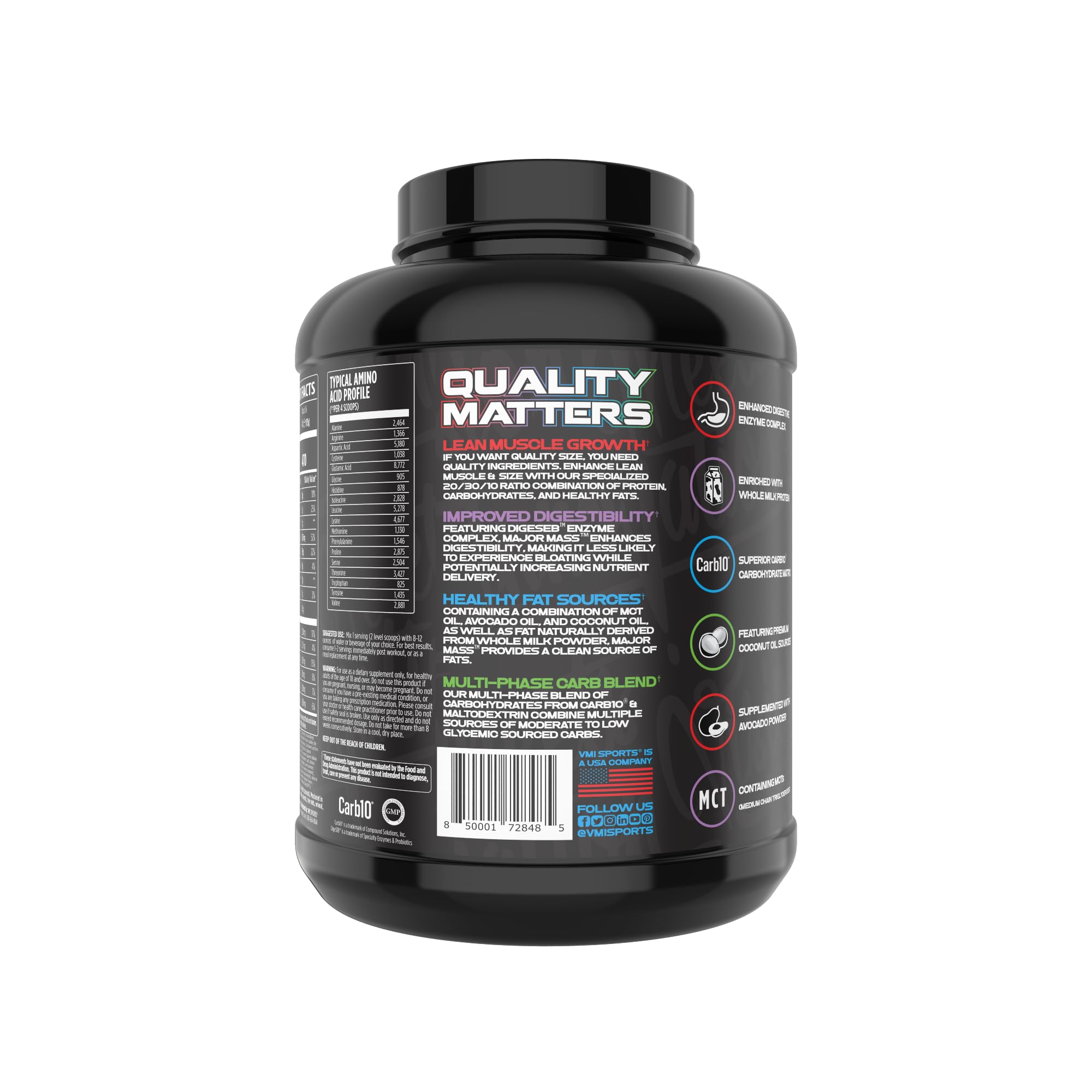 VMI Sports Major Mass Lean Mass Gainer Protein Powder - Muscle Building & Weight Gain Supplement for Men & Women - Cinnamon Crunch Flavor (4 lbs) | Post-Workout Recovery & Bulking Nutrition