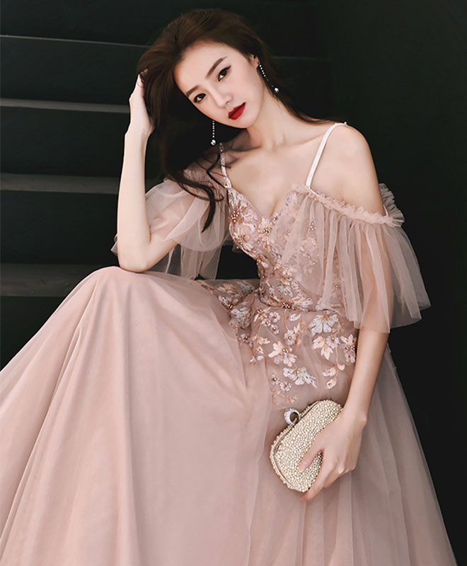 Elegant Pink Sweetheart Tulle Lace Applique Long Prom Dress for Women - Perfect for Evening Gowns, Formal Dances & Special Occasions