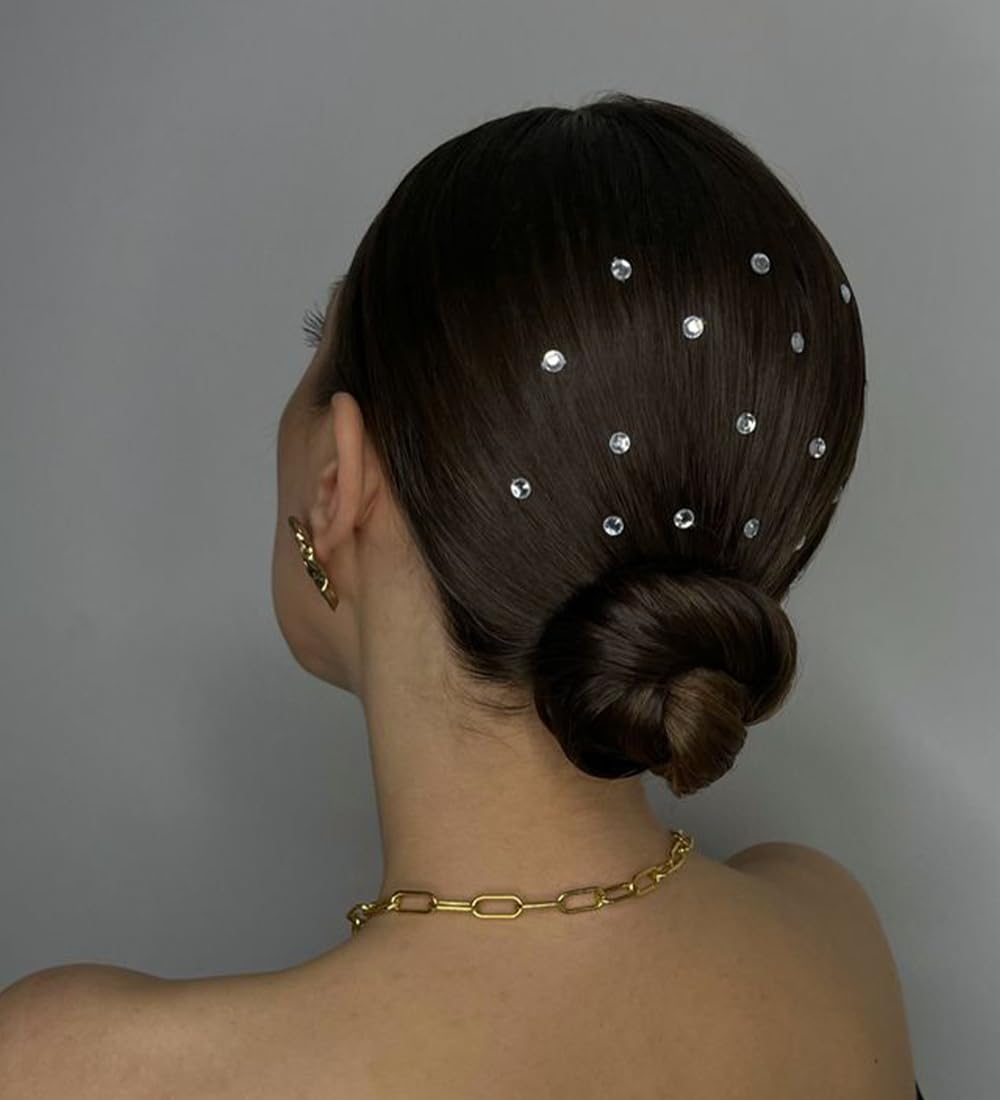 Silver Stone Stick-on Hair Accessories for Wedding & Special Events - Pack of 40 Self-Adhesive Hair Tattoos & Stickers (Silver) - Perfect for Bridal Hairstyles, Prom, Parties & Festive Occasions