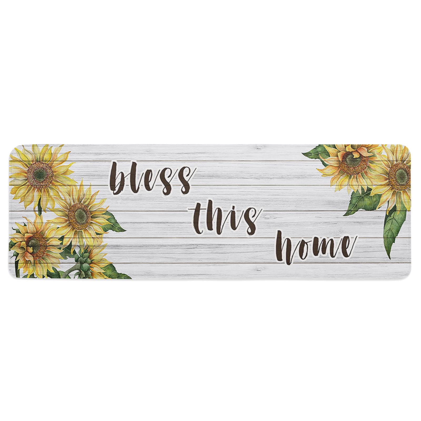 Non-Slip Kitchen Rugs and Mats Set - 1 Piece Washable Absorbent Floor Mat for Sink Front, Farmhouse Decor with Sunflower Watercolor Design, Rustic Wood Grain Runner for Bathroom, Kitchen & Entryway - Perfect for High Traffic Areas and Spill Protection