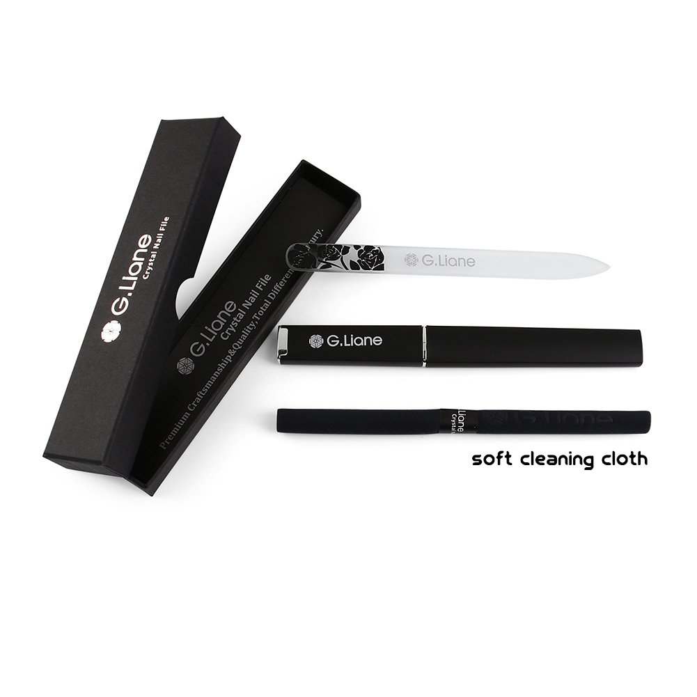 G.Liane Professional Crystal Glass Nail File Set - Double Sided Etched Nail Files for Manicure, Pedicure & Nail Art | Rose Black | Gentle Alternative to Metal Files & Emery Boards | Perfect for Home, Salon & Travel Nail Care