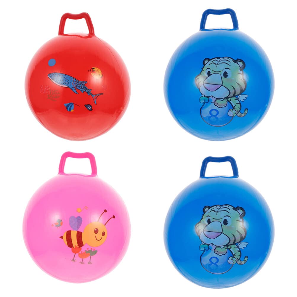 4 Pack Bouncy Balls with Handles - Fun Interactive Jumping Hopping Toys for Kids, Toddlers, Boys & Girls - Outdoor Play, Birthday Gifts, Party Favors, School Recess Activity (Random Colors)
