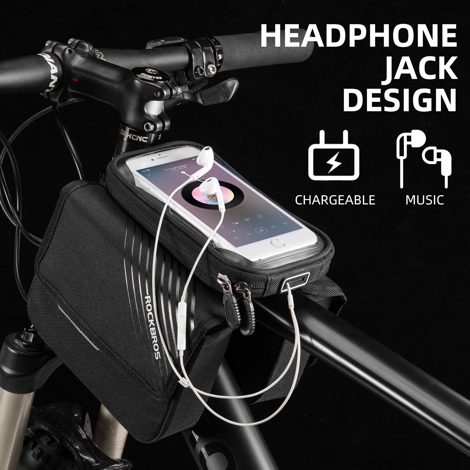 ROCKBROS Waterproof Bike Frame Bag - Large Capacity Top Tube Bicycle Storage Bag with Touchscreen Phone Holder for iPhone X/11/12/13/14 (Under 6.4