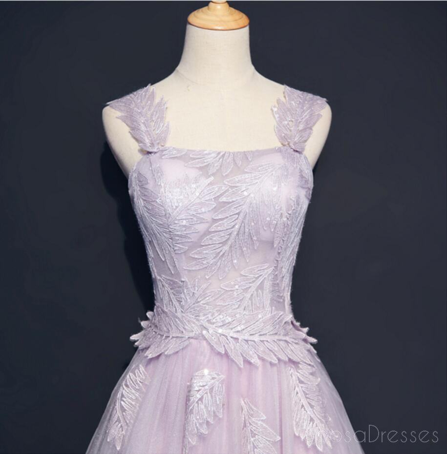 Elegant Lilac Cap Sleeve Lace Prom Dress with Straight Neckline - Long Formal Evening Gown for Homecoming, Wedding, and Special Occasions