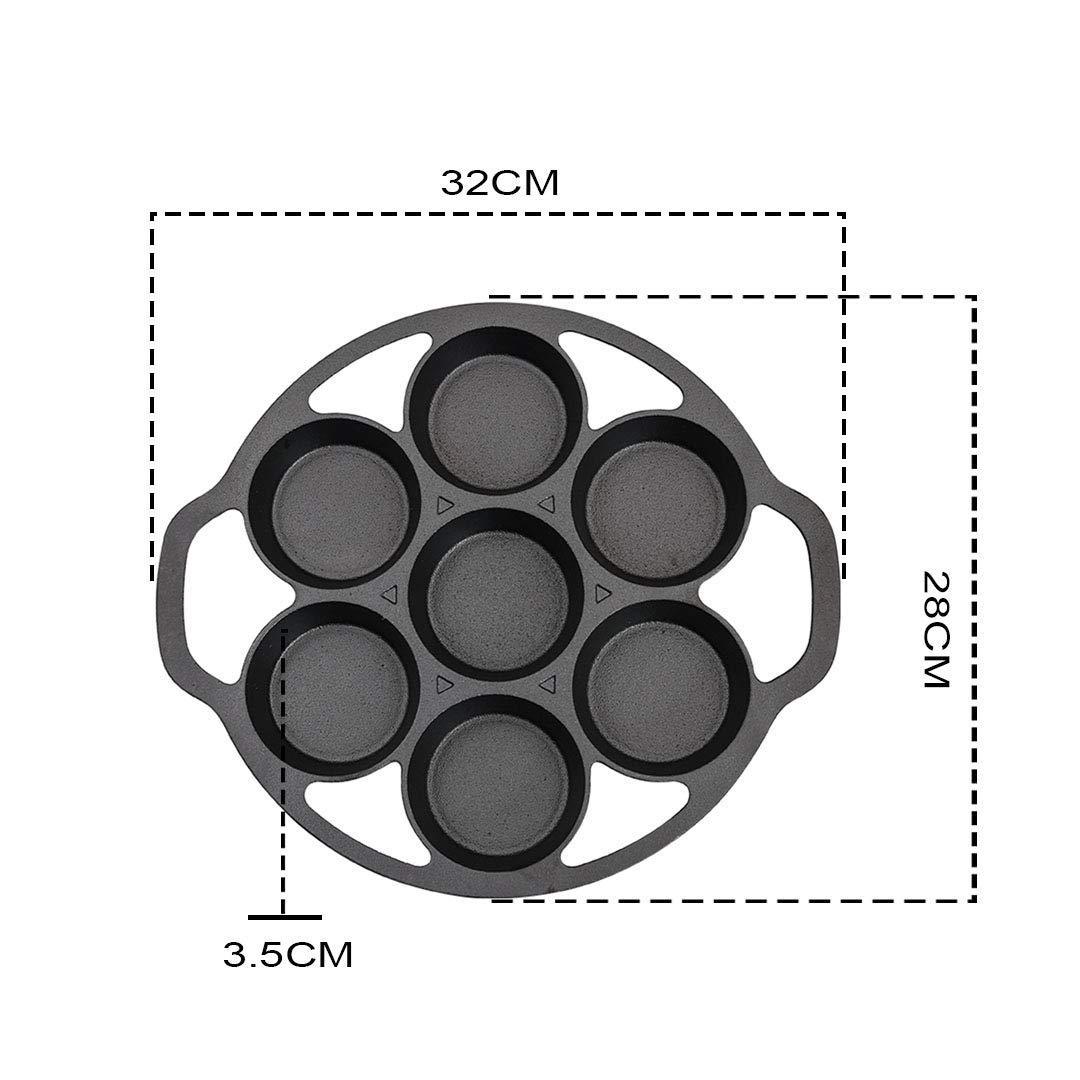 SOGA 32cm Cast Iron Takoyaki Pan - Japanese Octopus Balls Maker with 7 Hole Non-Stick Cavities - Perfect for Home Cooking, Party Snacks & Street Food Style Appetizers