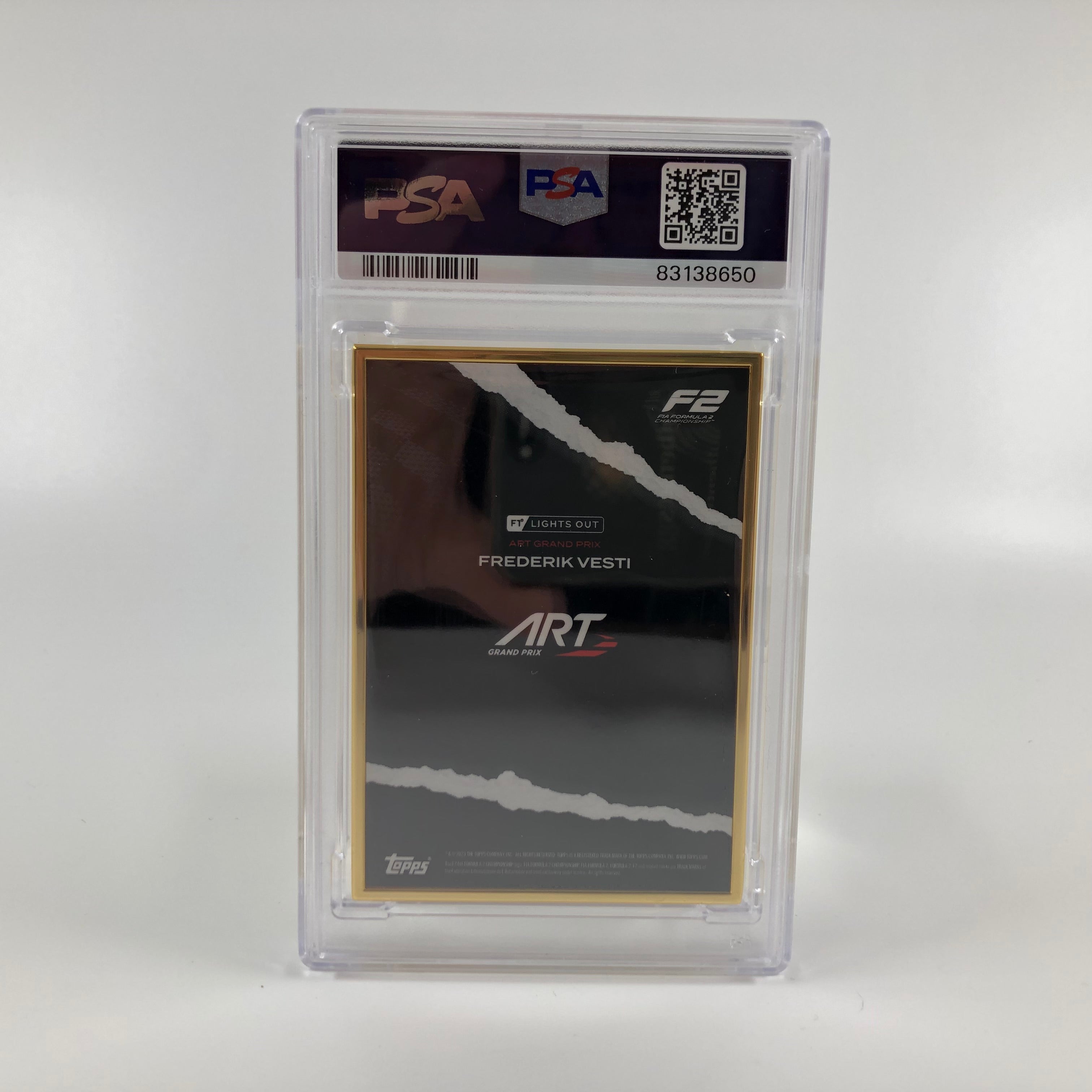 Frederik Vesti 2022 F2 Driver Gold Frame PSA 8 Graded Collectible - Perfect for Motorsport Memorabilia Displays & Racing Fan Collections