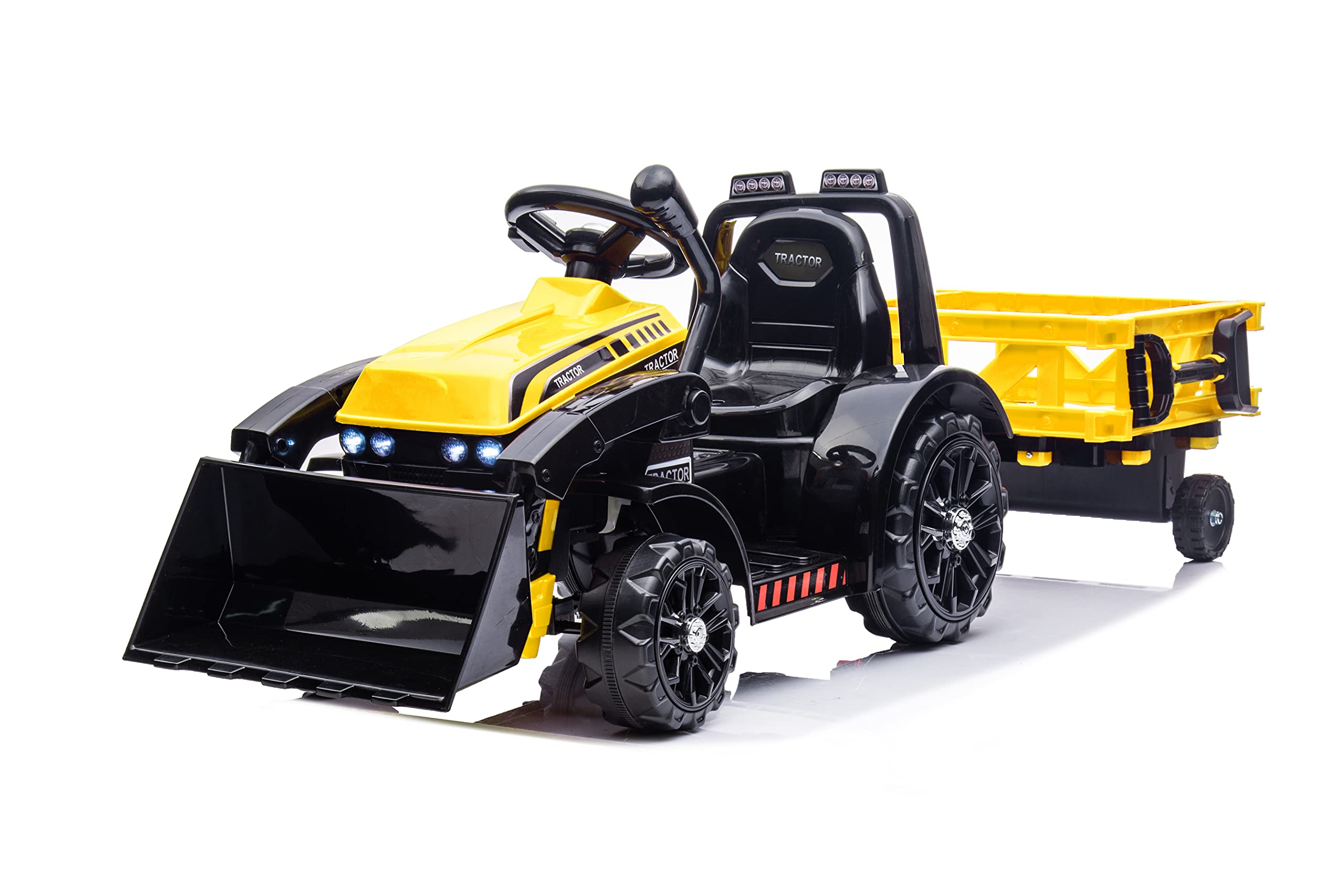 AVRCECI 6V Battery Powered Kids Ride-On Tractor Toy with Remote Control, Trailer & Digger - Electric Vehicle with Music, Headlight, Horn & USB Port for Toddlers (Yellow) - Perfect for Outdoor Play, Birthday Gifts & Pretend Farm Adventures