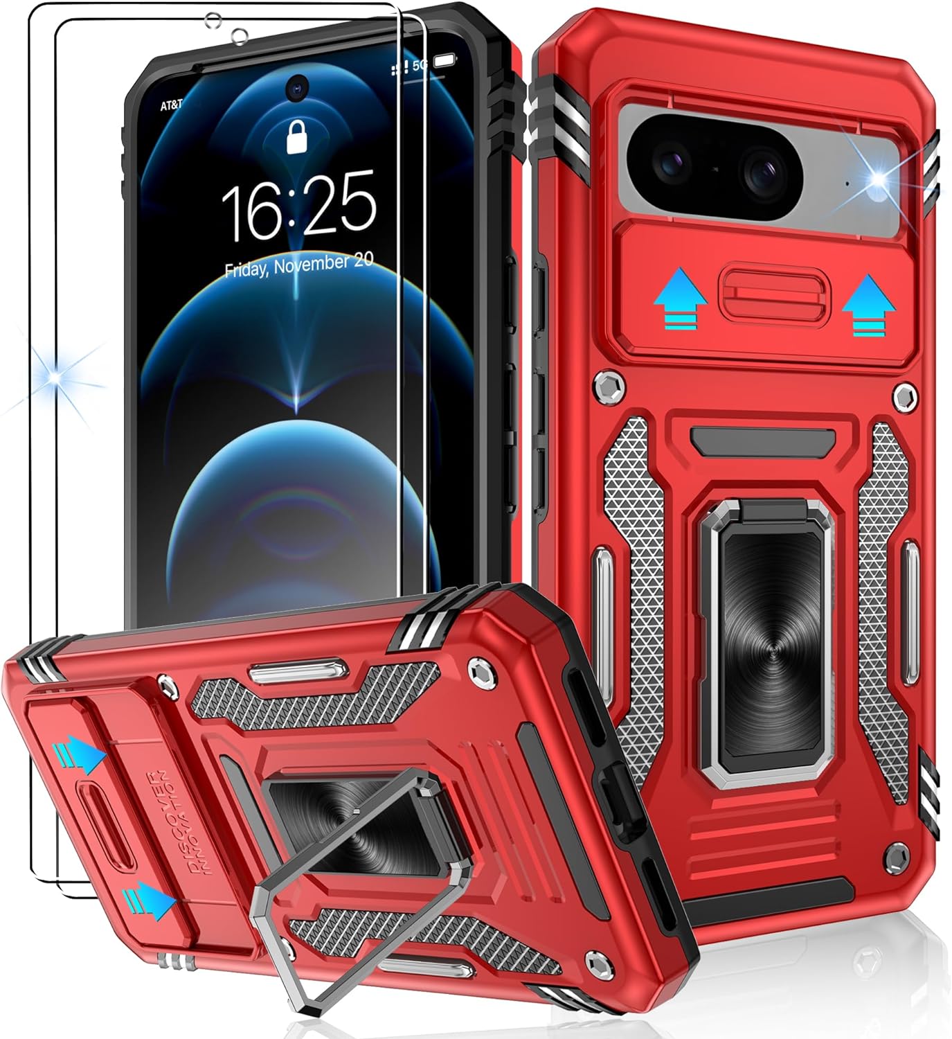 Google Pixel 8 Case with Slide Camera Cover & Kickstand - Shockproof Protective Phone Cover for Pixel 8 (Perfect for Work, Travel, and Everyday Use)