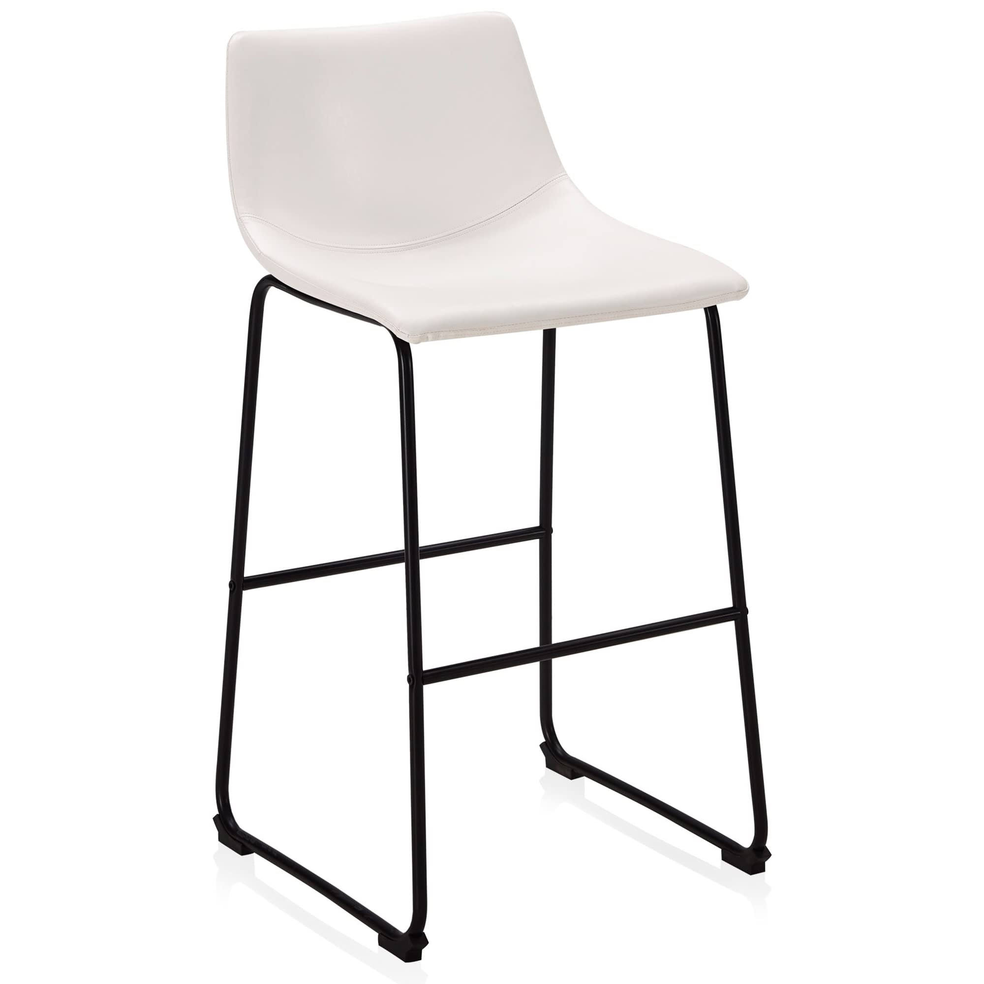 BELLEZE Set of 2 Modern Faux Leather Bar Stools - Upholstered Counter Height Kitchen Island Stools with Molded Low Back, White (Zariah) - Perfect for Home Bar, Breakfast Nook & Small Space Dining