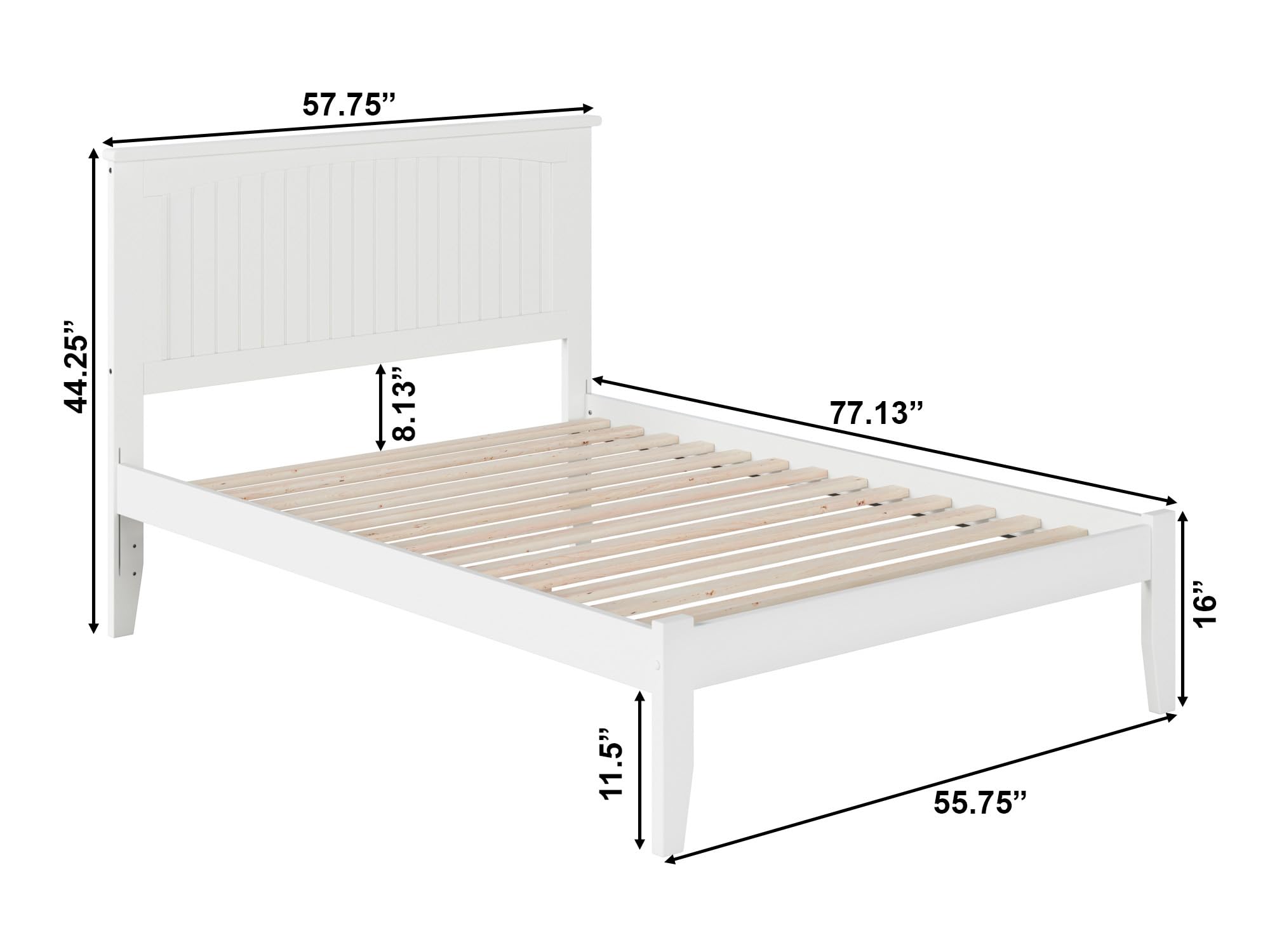 Atlantic Furniture AR8231002 Nantucket Platform Bed with Open Foot Board, Full Size, White - Modern Bedroom Furniture for Coastal & Farmhouse Style Homes