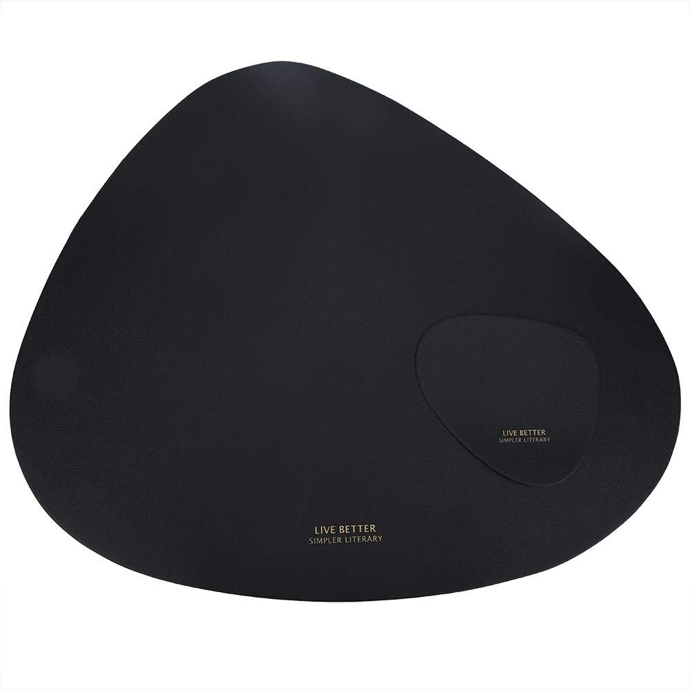 Nordic Triangular Leather Placemat - Heat Insulation, Anti-Slip & Waterproof - Set of 1 Placemat & 1 Coaster - Perfect for Dining Tables, Coffee Tables & Kitchen Countertops - Elegant Black Home Decor