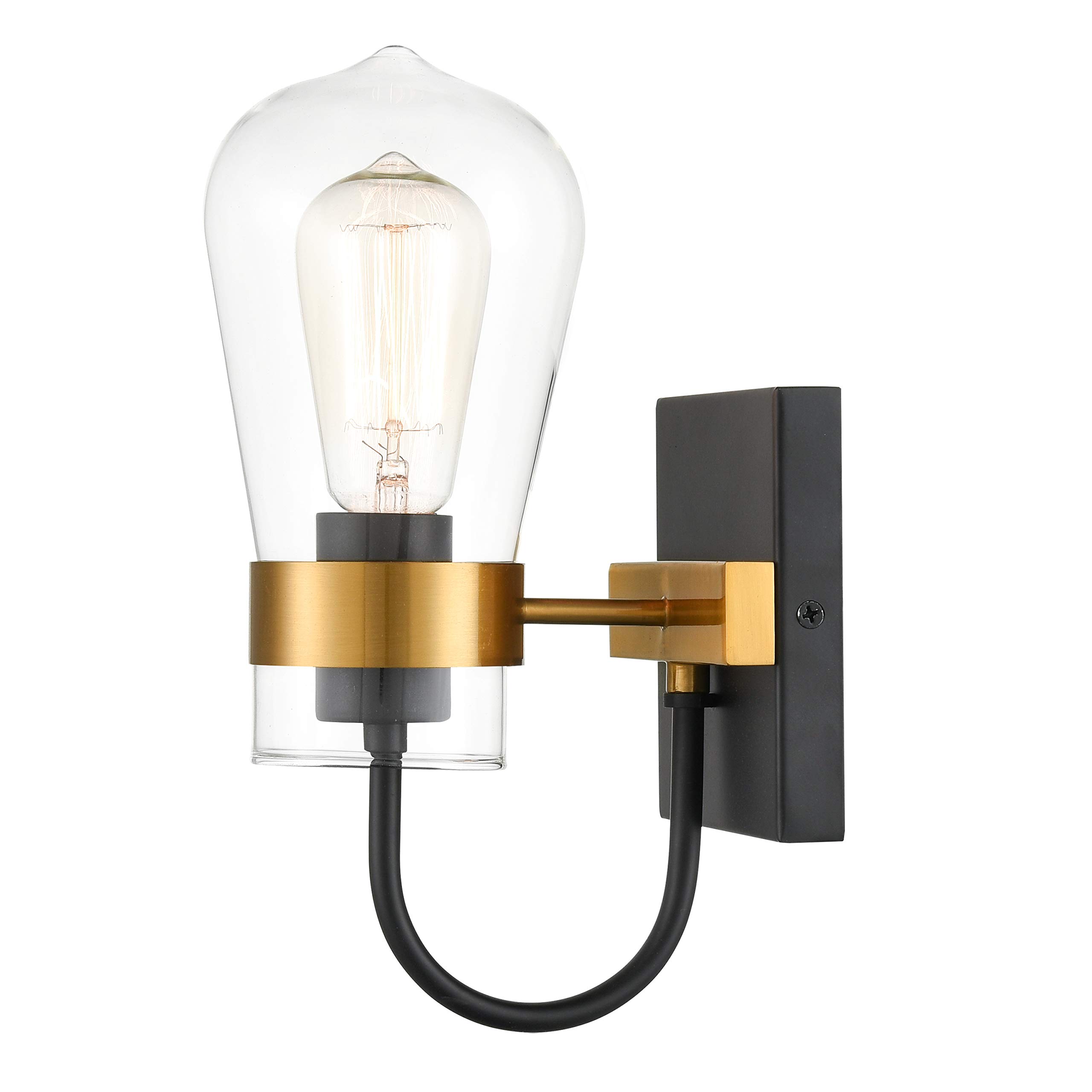Modern Vanity Light Fixture - Black & Brushed Brass 1-Light Bathroom Sconce for Mirror Lighting | Perfect for Contemporary Bathroom, Bedroom or Dressing Room Makeup Area