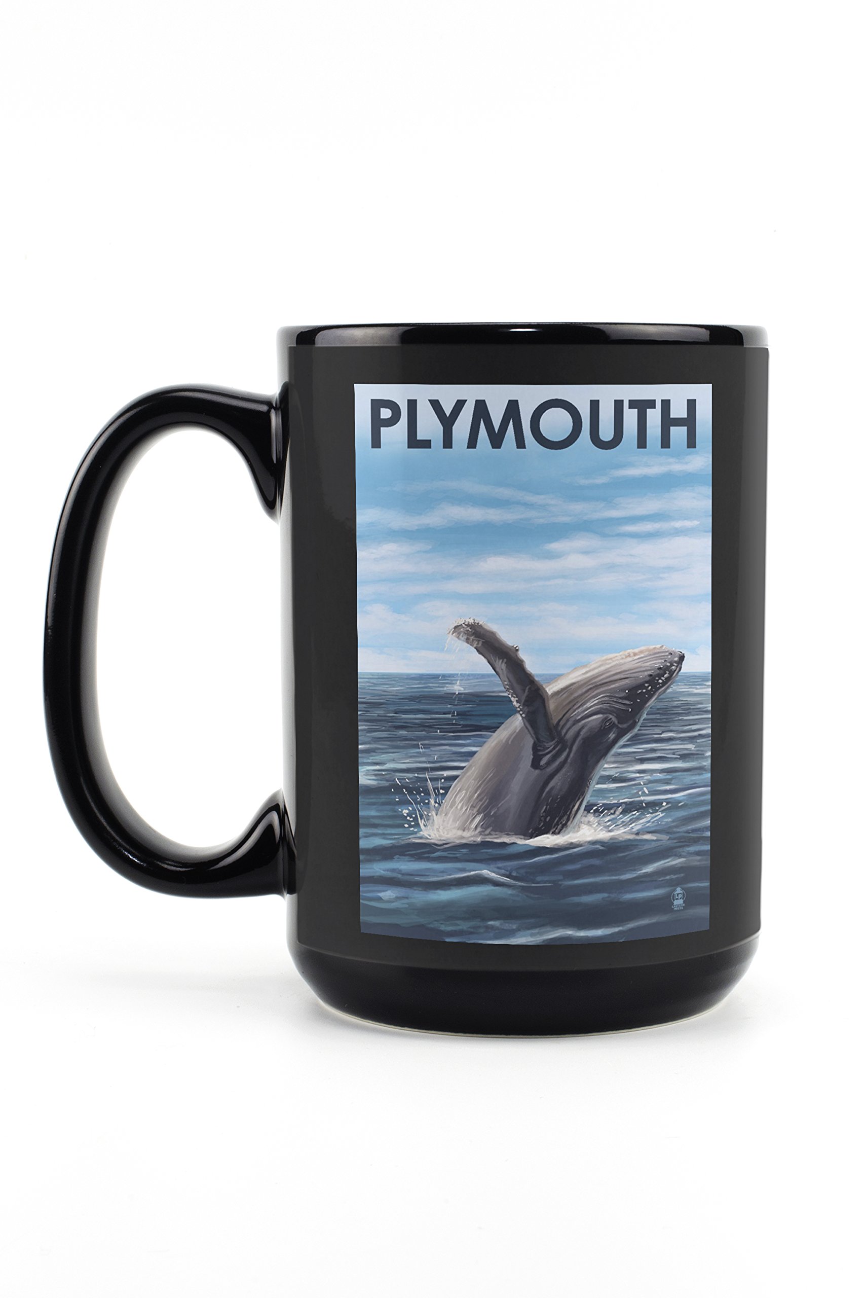 Plymouth Massachusetts Humpback Whale 15oz Black Ceramic Coffee Mug - Microwave & Dishwasher Safe - Perfect for Whale Watching Enthusiasts & Nature Lovers