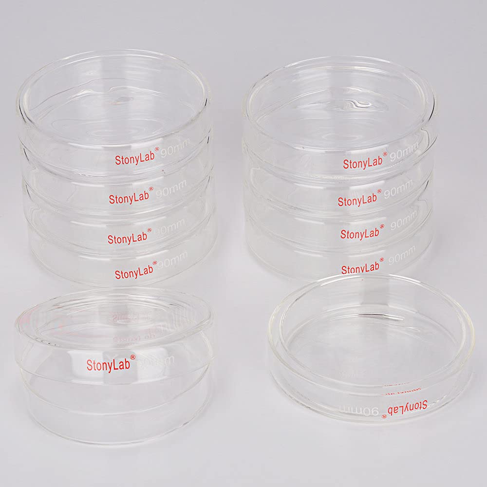 Stonylab 10-Pack Glass Petri Dishes, 90x20mm Autoclavable Borosilicate Glass Culture Dishes with Clear Lids - Ideal for Laboratory Cell Culture, Microbiology Studies & Science Experiments
