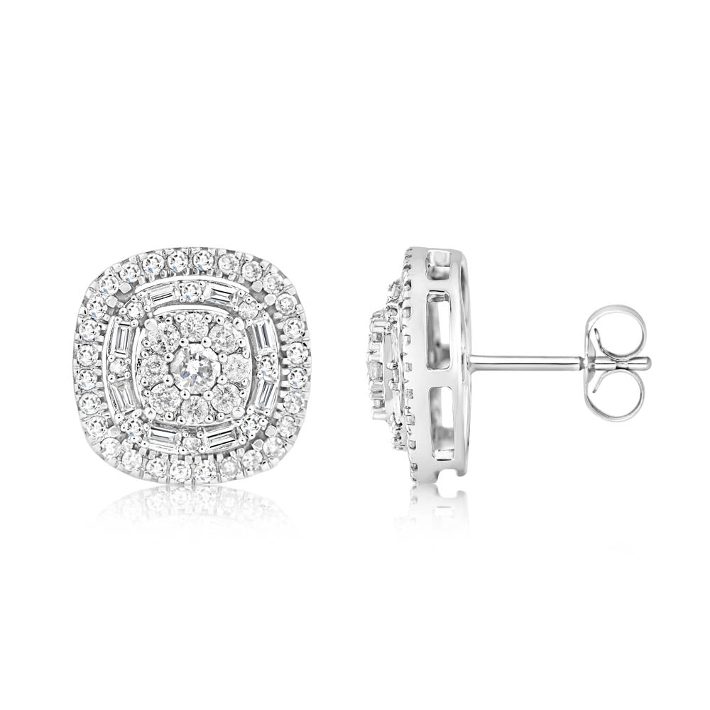 0.95 Carat Diamond Cluster Stud Earrings for Women - 14K White Gold Elegant Earrings - Perfect for Weddings, Anniversaries & Special Occasions