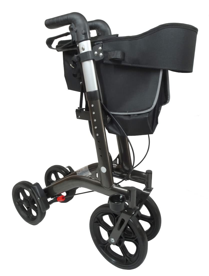 FabaCare Staar Lightweight Folding Rollator Walker with Large Soft Wheels & Safety Reflectors - Burgundy Red - Ideal for Seniors, Elderly Mobility Aid, Indoor & Outdoor Use