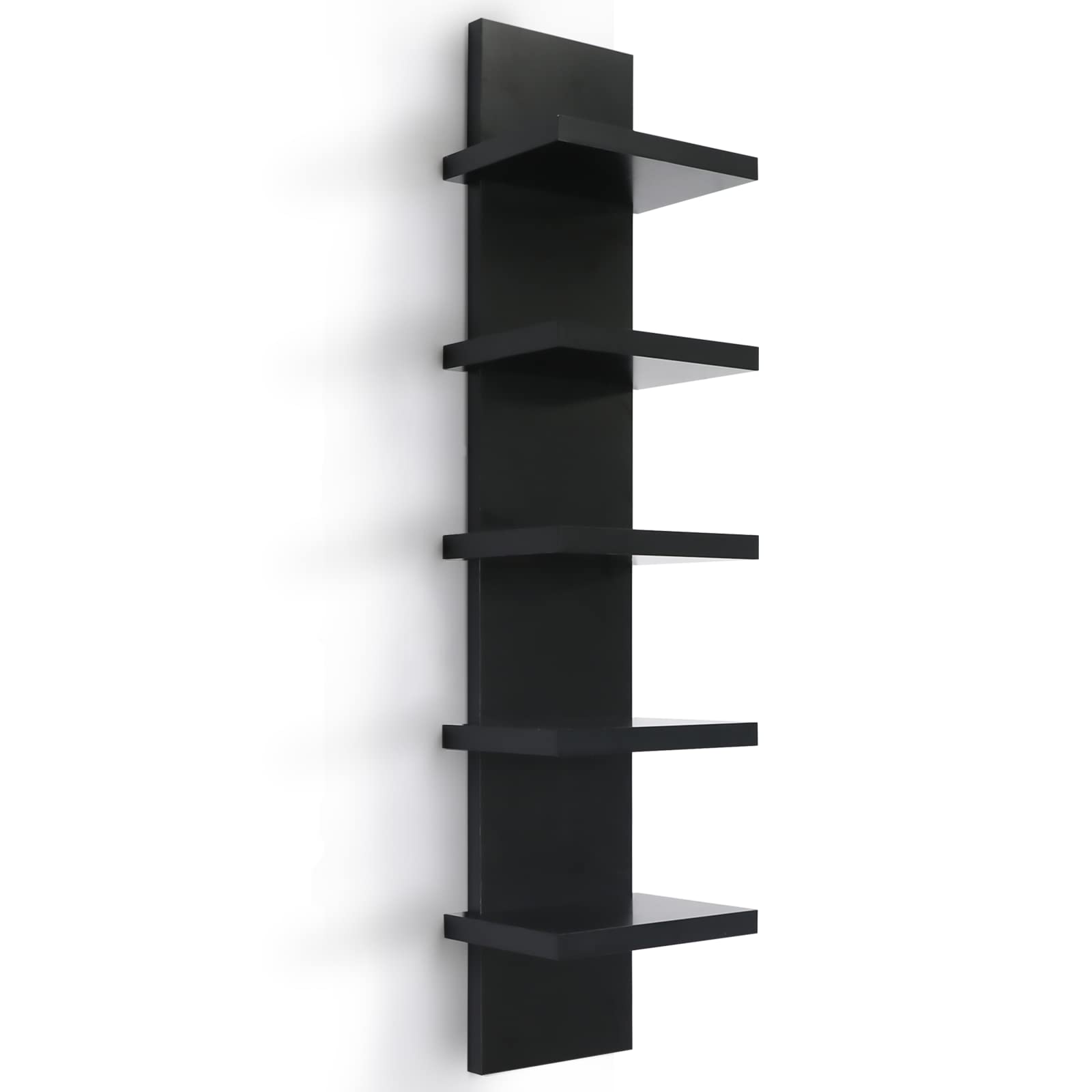 5 Tier Floating Wall Shelves - Vertical Column Wall Decor with Natural Finish for Bedroom & Living Room - Black - Perfect for Displaying Books, Plants, and Decorative Items