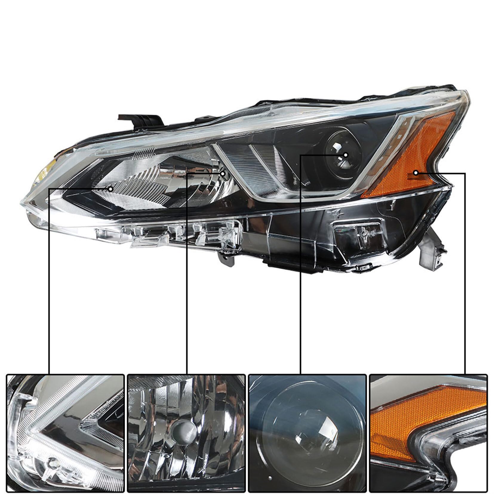 2019-2020 Nissan Altima Left & Right Halogen Headlights - Chrome Projector Headlamp Assembly Replacement - Perfect for Night Driving & Foggy Conditions