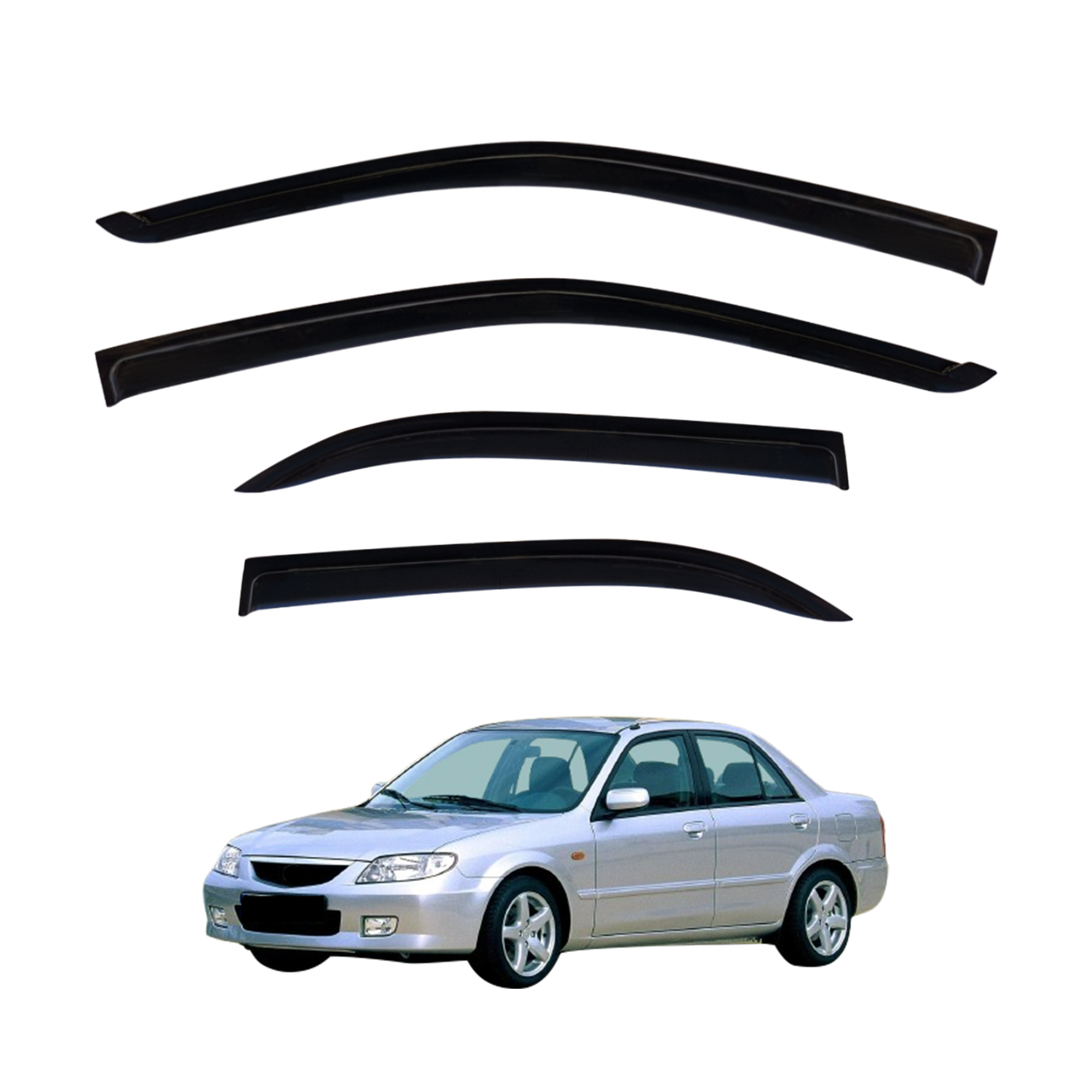 Premium Weather Shields for Mazda 323 Sedan 1998-2004 | Durable Wind & Rain Deflectors | Perfect for All-Season Protection & Enhanced Driving Comfort
