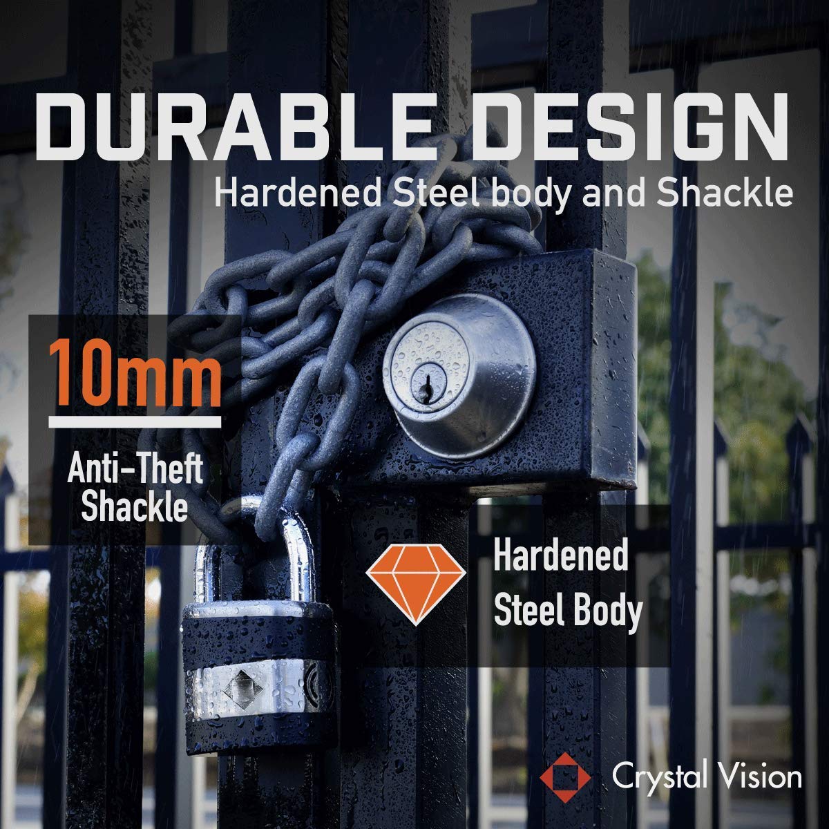 130db Anti-Theft Alarm Padlock & Bike U Lock Combo - Crystal Vision Security for Bicycles, Gates & Storage - Loud Alarm Deterrent for Outdoor Use