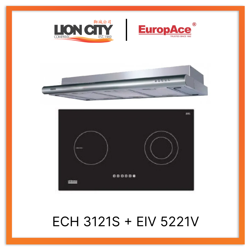 Europace Otimmo ECH 3121S 90cm Deluxe Stainless Steel Slim Range Hood + EIV5221V Built-in Induction Hob - Perfect for Modern Kitchens and Open-Concept Living Spaces