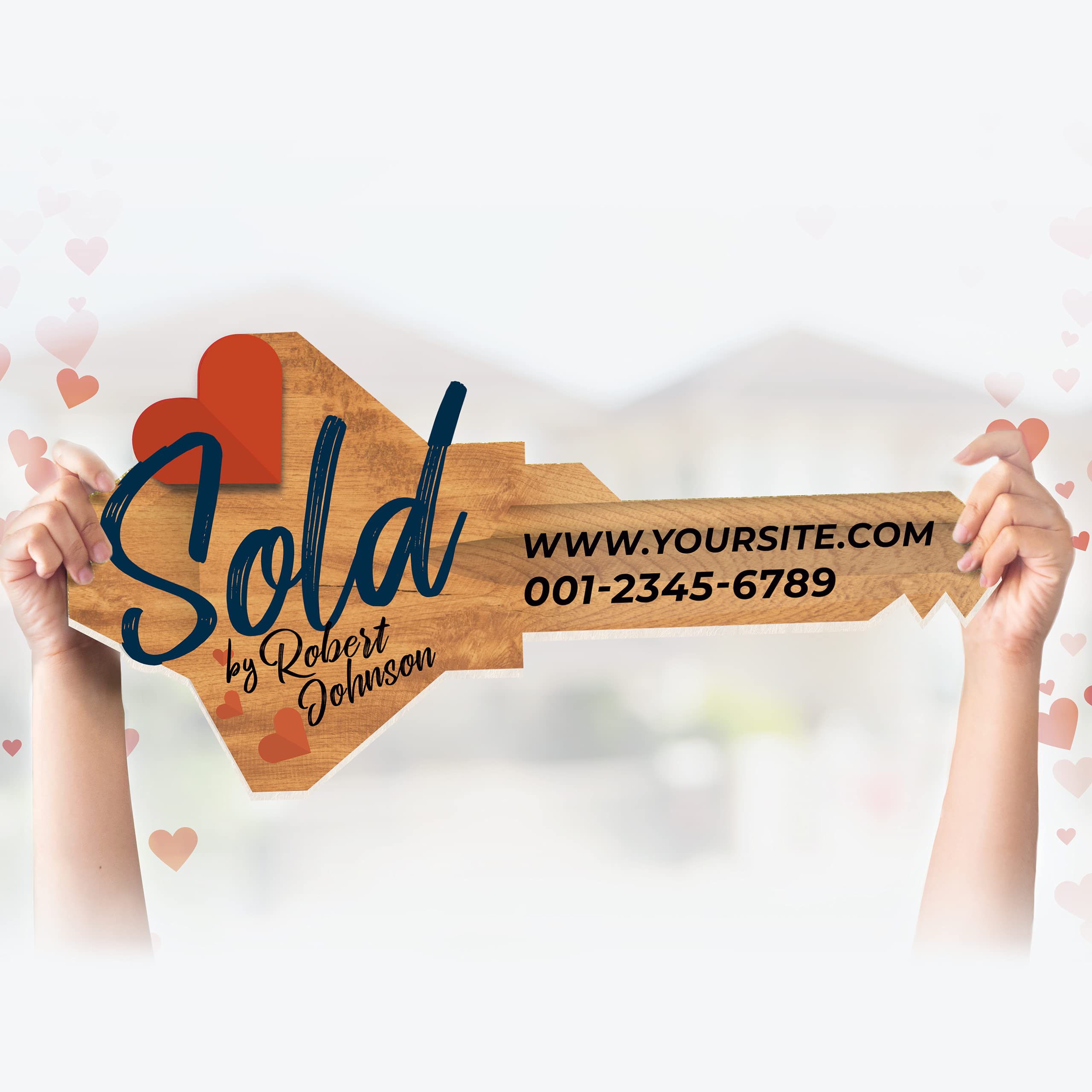 Customized Real Estate Sold Key Prop - Personalized Large Key Sign for Realtors & Agents - Wooden House Key Closing Gift - Brown Heart-Shaped Marketing Tool (Size L) - Perfect for Real Estate Celebrations, Client Gifts & Closing Ceremonies