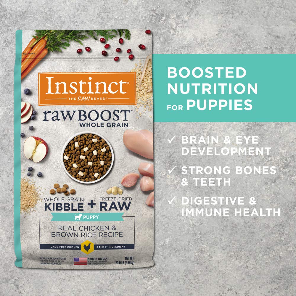 Instinct Raw Boost Puppy Dry Dog Food - High Protein, Grain-Free Recipe with Freeze-Dried Chicken & Brown Rice - 4.5 lb Bag for Small & Medium Breed Puppies - Perfect for Active Puppies & Training Treats