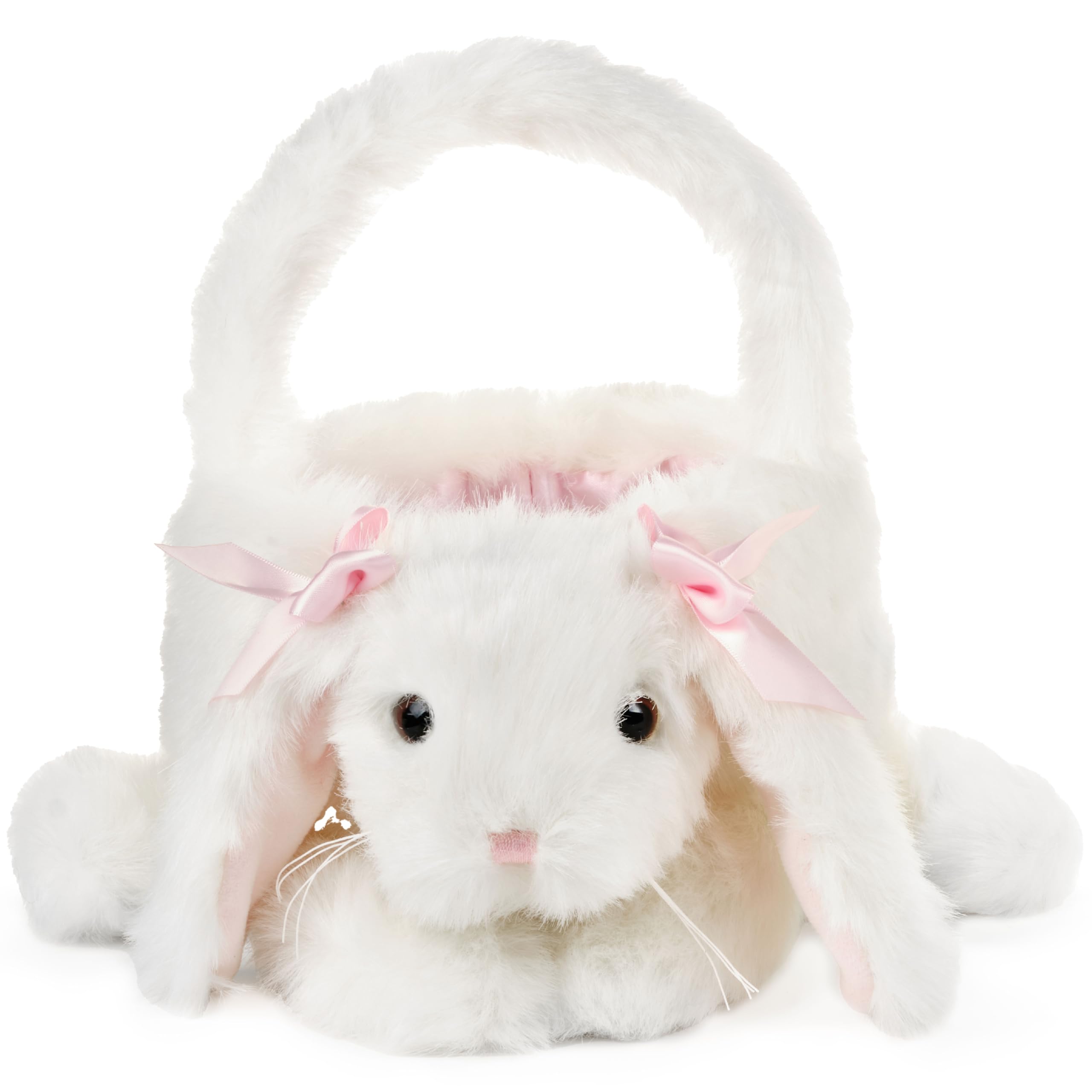 Bearington White Bunny Rabbit Plush Easter Basket Stuffed Animal - 12 x 13 Inch Soft Cuddly Bunny Toy for Babies & Toddlers - Perfect Easter Gift Basket for Kids, Baby Shower & Spring Decorations