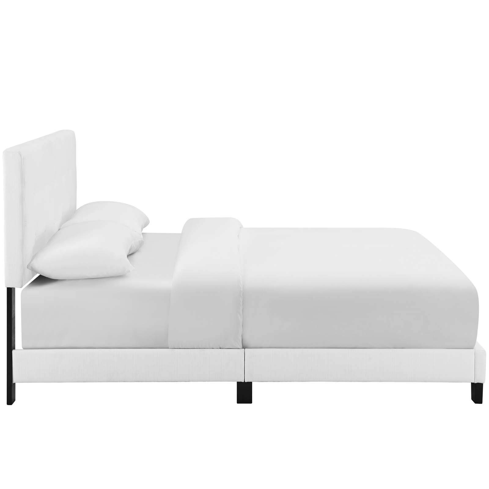 Modern Contemporary Urban Design White Fabric Platform Bed Frame - Perfect for Minimalist and Scandi Bedroom Styles