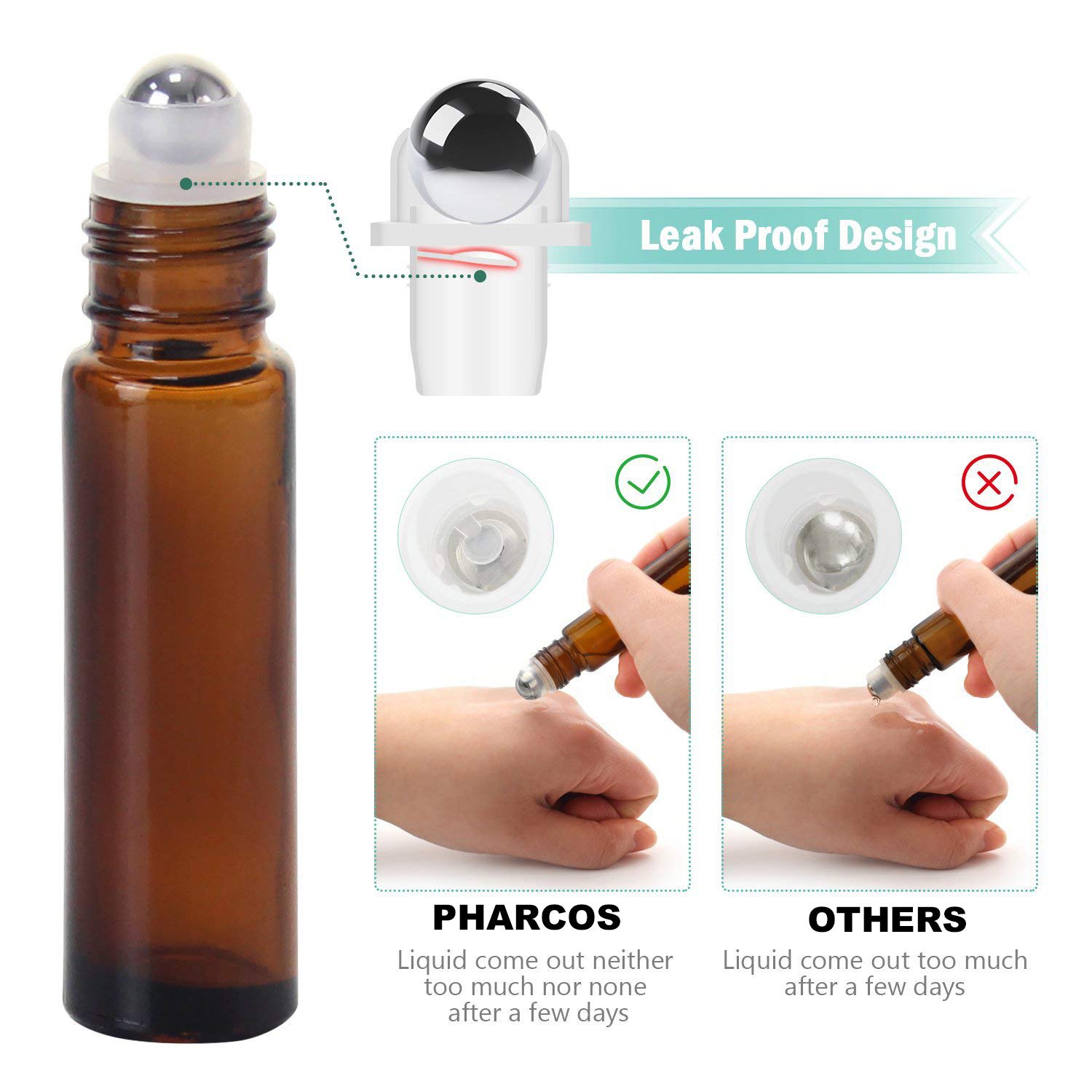 PHARCOS Classic Amber Glass Roll On Bottles with Black Cap - 10ml (Pack of 6) | Essential Oil Bottles, Perfume Roller, Aromatherapy & Lip Balm Container | Refillable, Leakproof, Eco-Friendly for Travel, Home & DIY Skincare