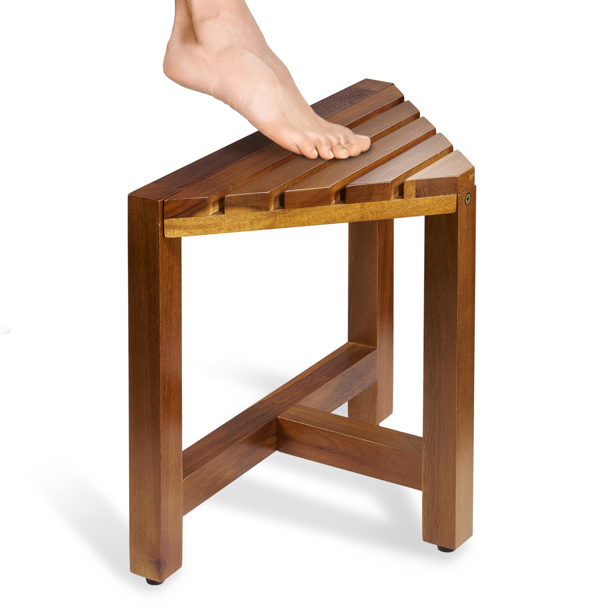 BLUEWEST Acacia Wood Shower Foot Stool - Non-Slip Bathroom Bench for Shaving Legs, Compact Corner Shower Seat with Waterproof & Durable Design - Perfect for Small Spaces, Spa-Like Relaxation & Pedicures