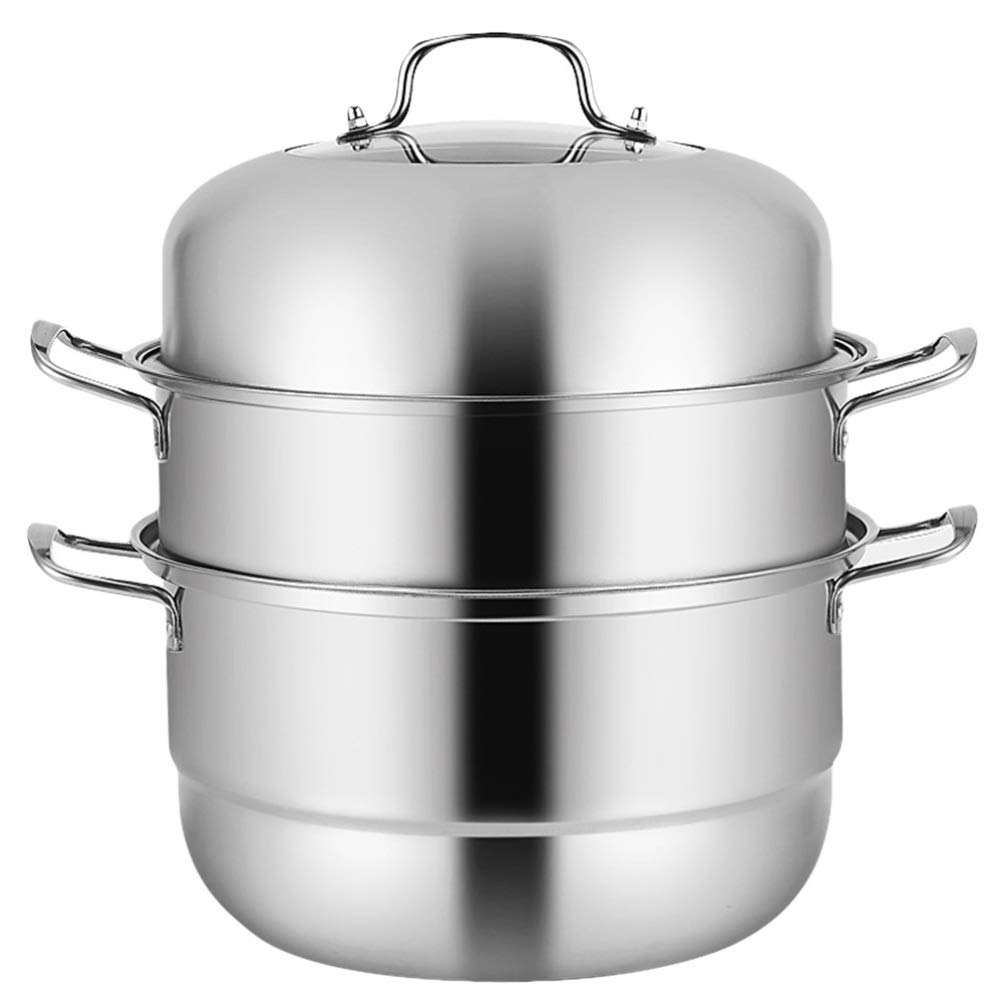 Hemoton 3-Tier Stainless Steel Steamer Pot - 28cm Stackable Food Steamer for Vegetables, Dumplings & Seafood - Perfect for Home, Restaurant & Commercial Kitchen Cooking Supplies