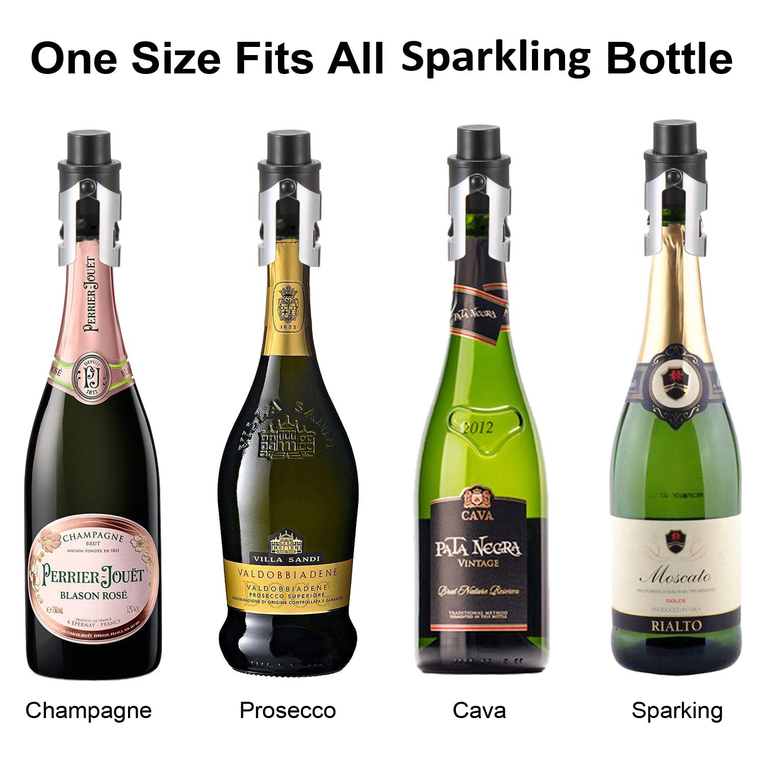 HYZ 2-Pack Champagne Stoppers Wine Saver - Stainless Steel & ABS Sparkling Wine Vacuum Sealers with Built-in Pump for Champagne, Prosecco, Cava - Perfect for Parties, Weddings & Home Entertaining