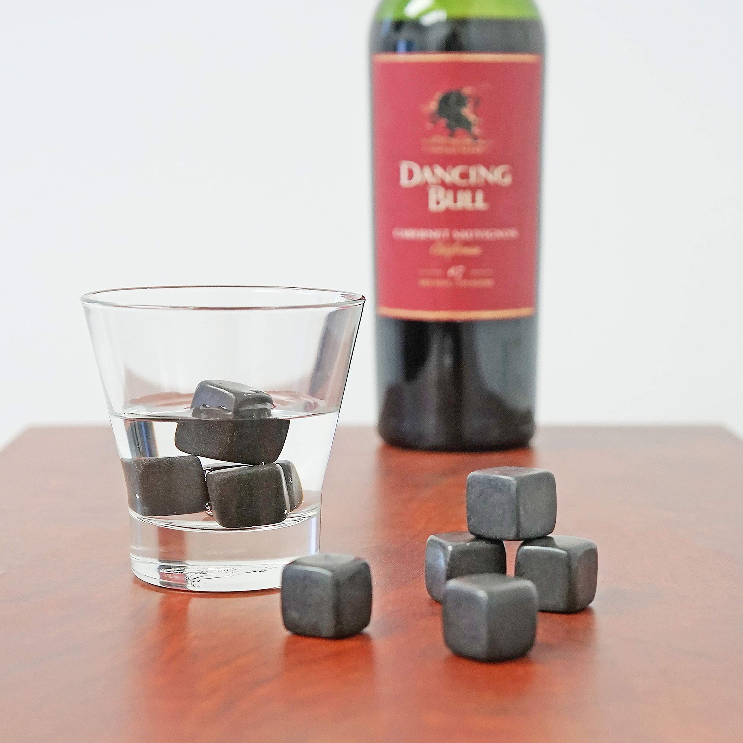 Premium Basalt Whiskey Stones Set of 9 with Storage Bag - Natural Beverage Chiller Rocks for Bourbon, Scotch & Cocktails - Perfect for Home Bars, Gifts & Outdoor Entertaining