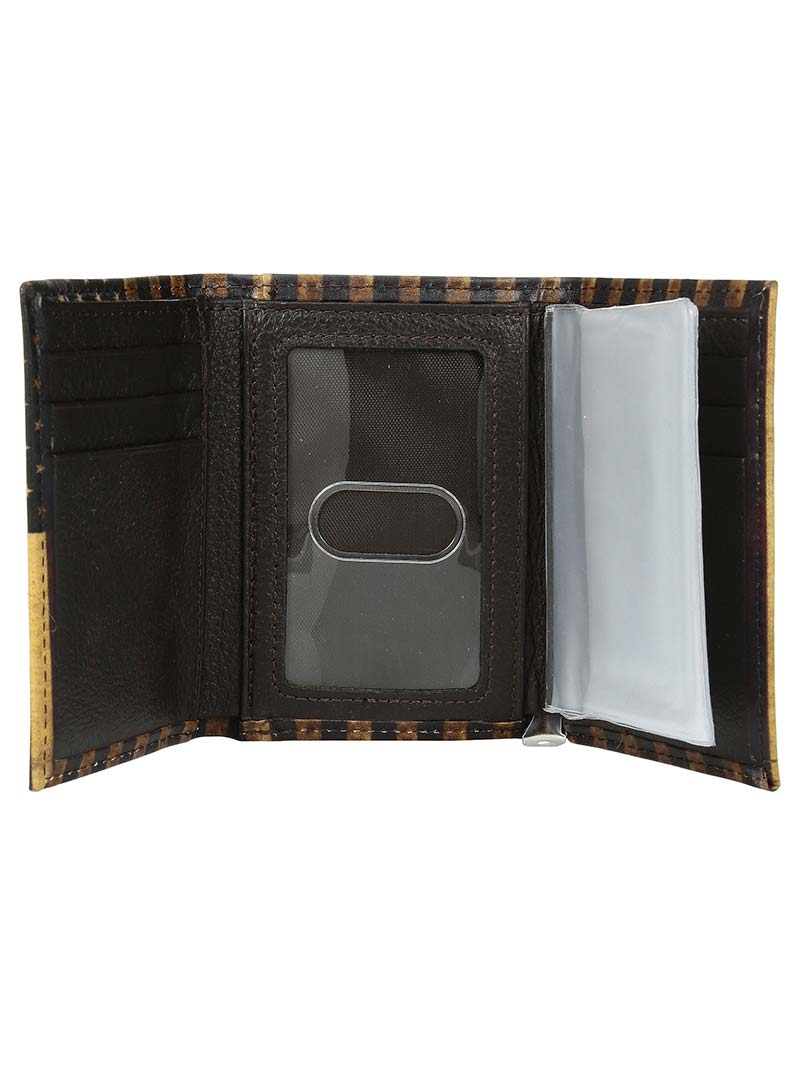 Nocona Men's Vintage USA Flag Trifold Wallet - Genuine Leather Bifold Wallet for Men with RFID Protection - Perfect for Travel, Everyday Carry & Gift Giving