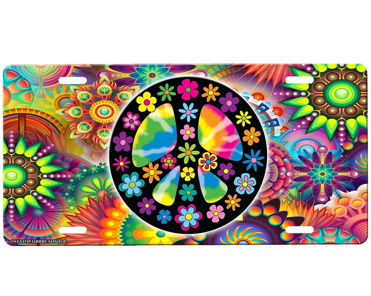 Custom Peace Sign Front License Plate - Personalized Background Options for Cars, Trucks & Motorcycles - Perfect for Hippie, Vintage & Boho Style Vehicles