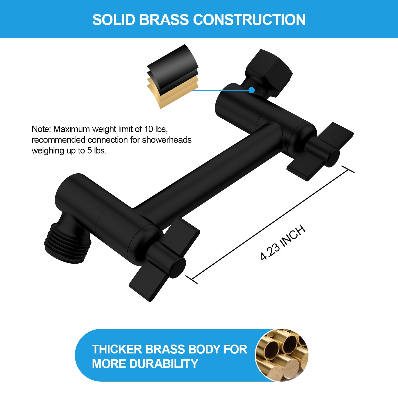 Lordear 4 Inch Black Shower Extension Arm - Adjustable Height & Angle Stainless Steel Shower Head Extender with Universal Connection for Rain Shower | Perfect for Bathroom Renovation & Spa-Like Shower Experience