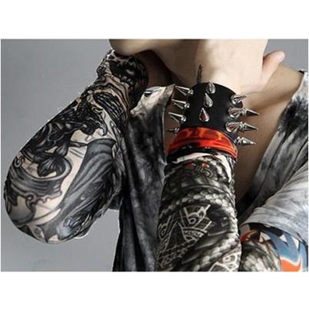 10 Pack Fake Temporary Tattoo Sleeves - Waterproof Arm Stockings with Tribal, Dragon & Skull Designs | Costume Party, Halloween & Cosplay Accessories