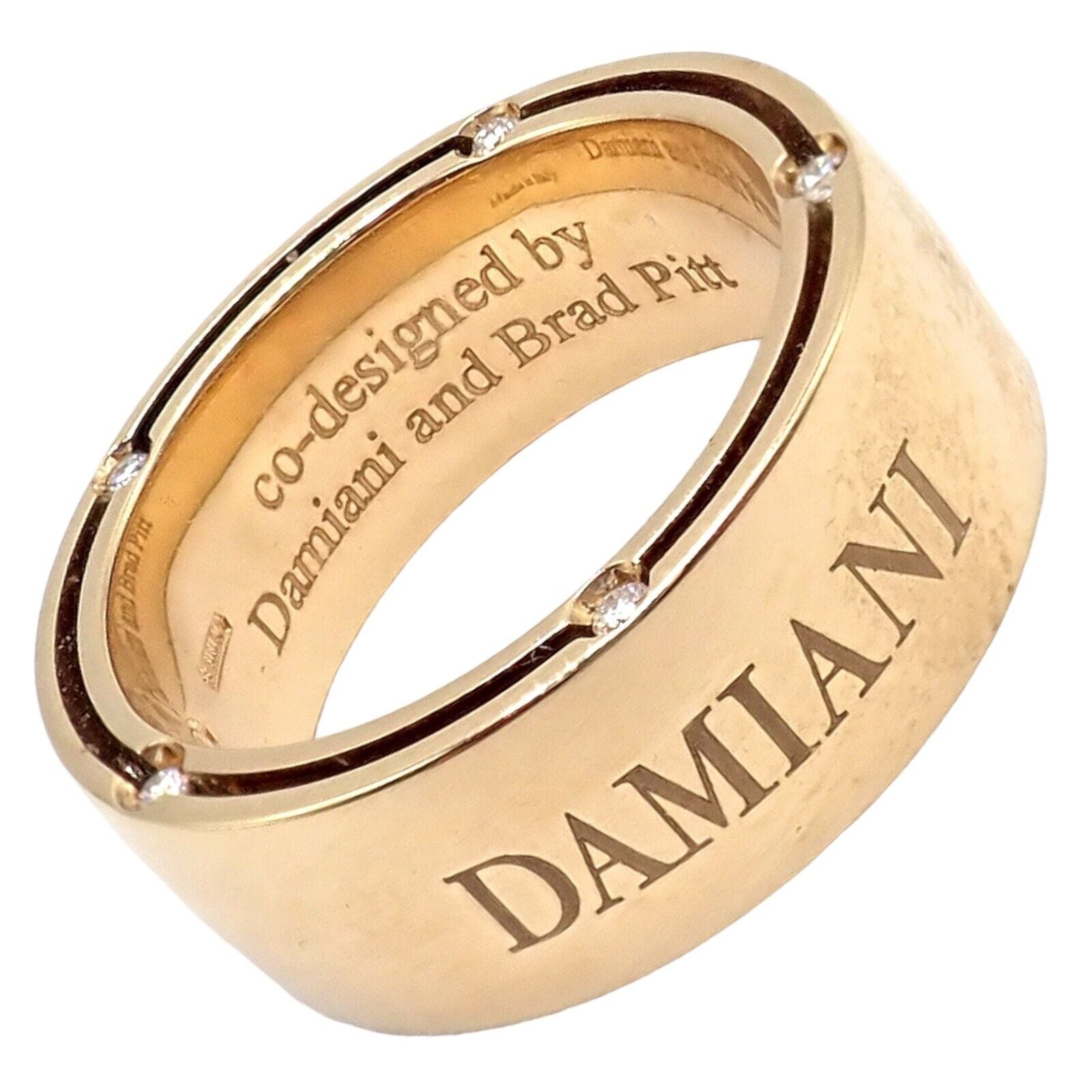 Authentic Damiani Brad Pitt 18k Yellow Gold 10 Diamond Wide Band Ring Size 5.5 - Luxury Men's Wedding Band for Anniversary & Special Occasions