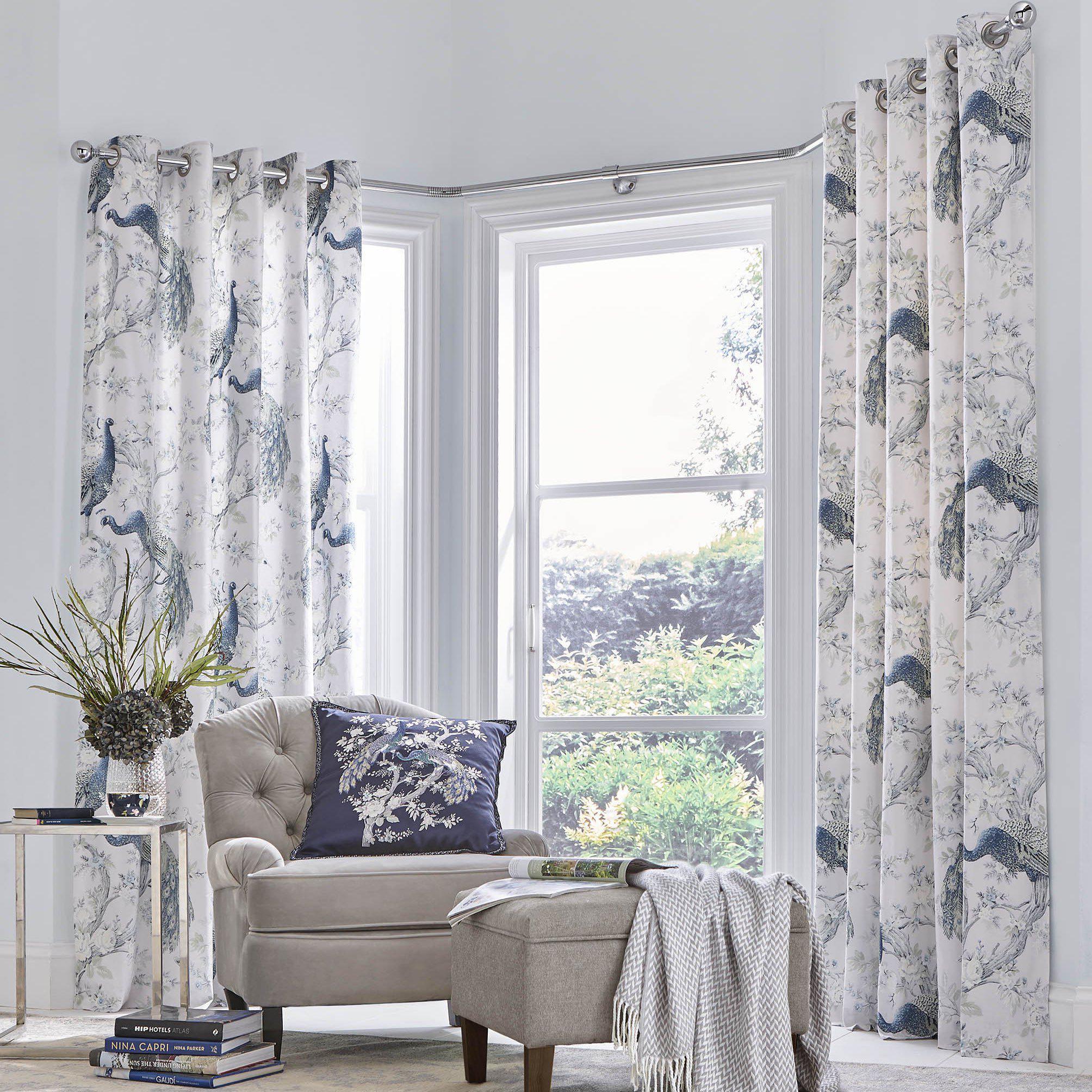 Laura Ashley Belvedere Eyelet Curtains in Midnight Blue - Blackout Window Drapes for Bedroom & Living Room - Premium Cotton Eyelet Curtain Panels with Thermal Insulation