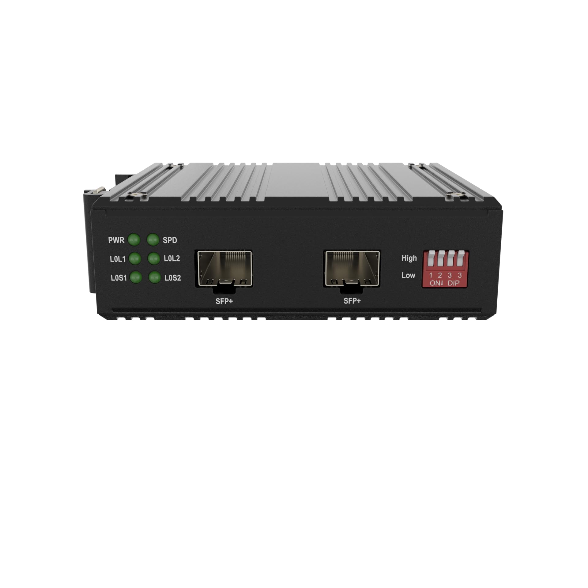 10G SFP+ to SFP+ Fiber Media Converter - DIN Rail Mount - Extended Temperature Range (-40°C to 75°C) - 10G OEO 3R Transparent Repeater - Dual Open SFP+ Slots (Supports 10GB/1GB SFP Modules) - Ideal for Industrial Networks, Data Centers & Harsh Environments (Transceivers Not Included)