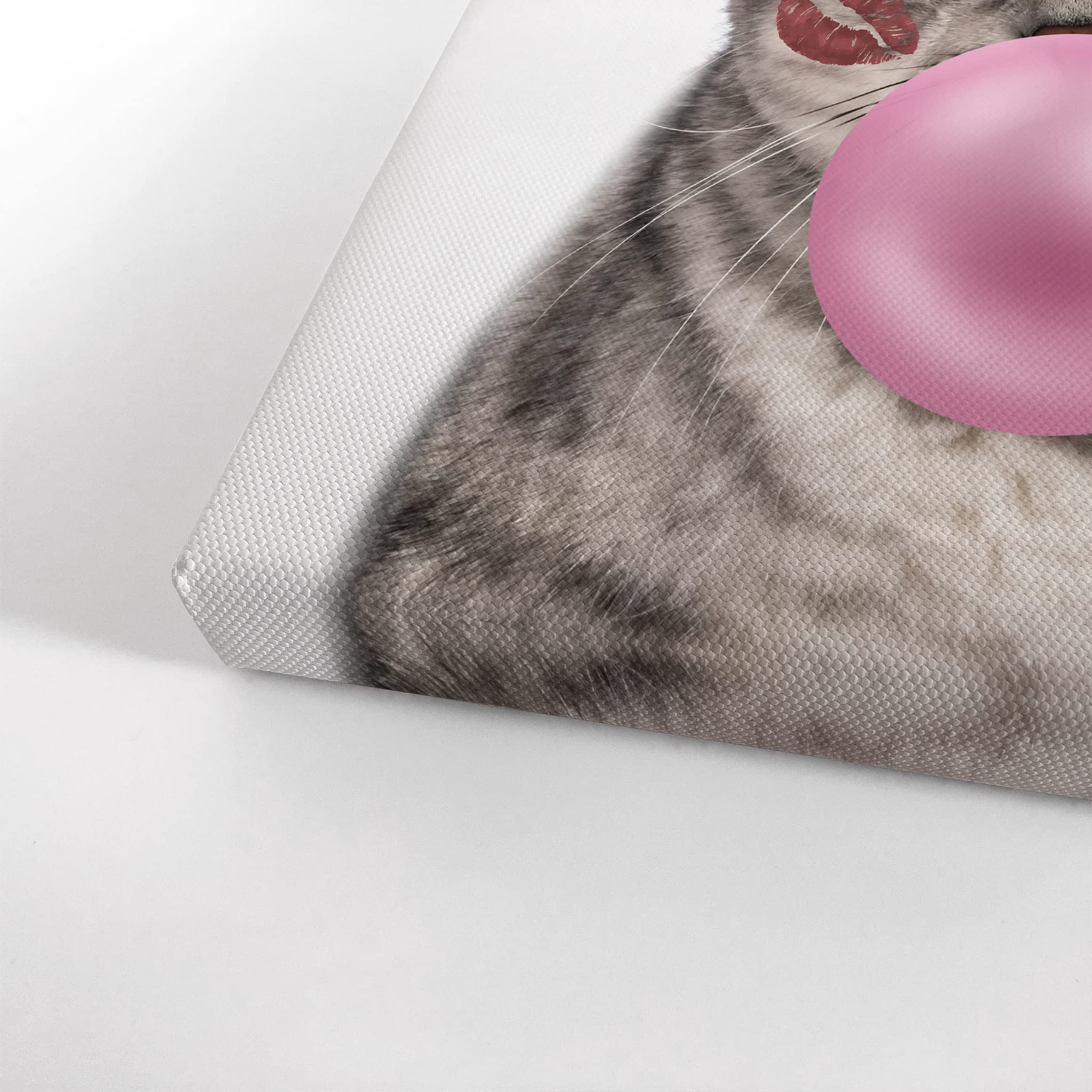 Brazilian Shorthair Cat Chewing Bubble Gum Canvas Wall Art Print - 36x24 Inch Pop Art Pet Portrait for Cat Lovers, Perfect for Office, Living Room, Bedroom & Nursery Decor - Funny Animal Gift Idea