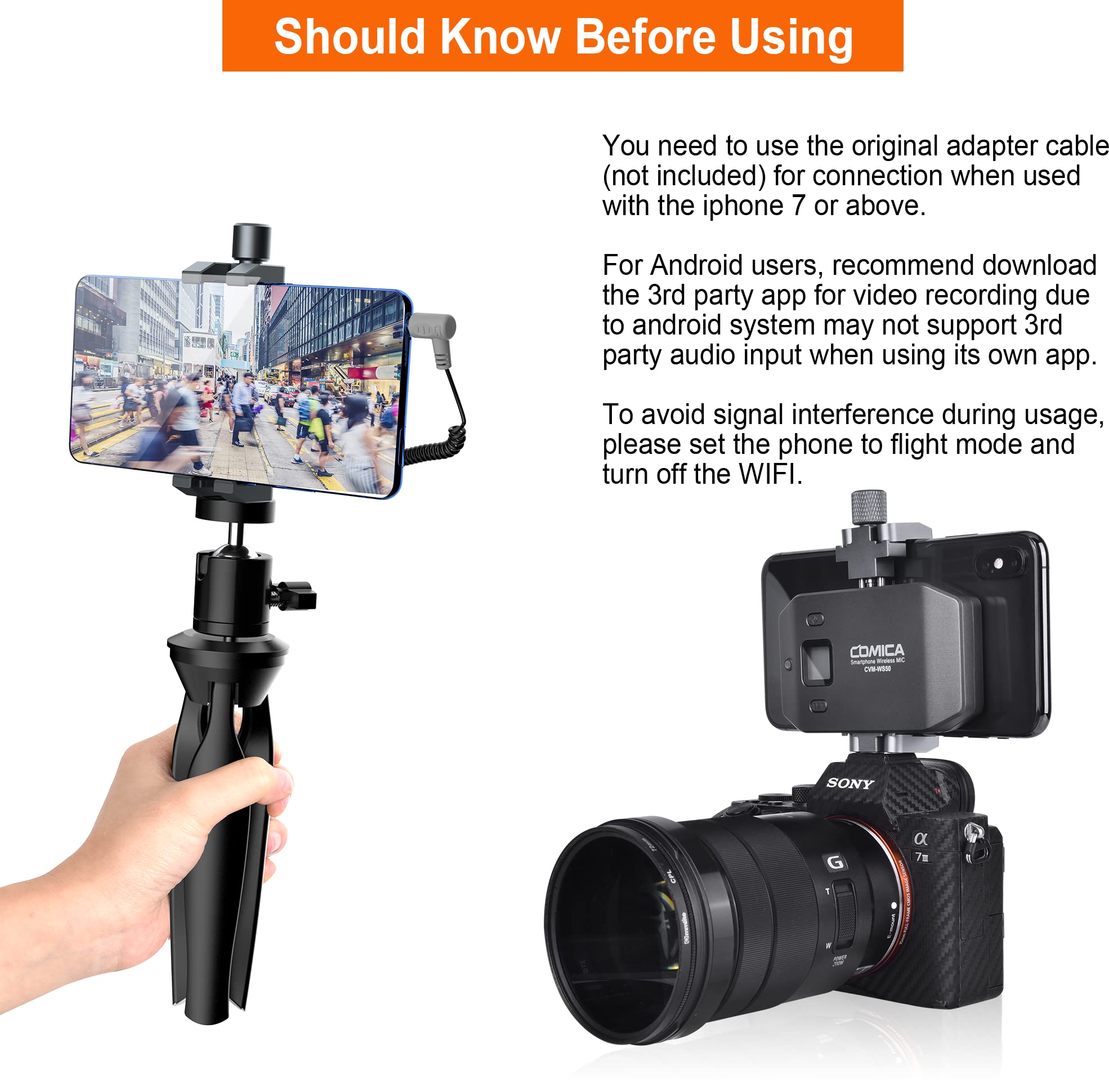 Comica CVM-WS50(H) Wireless Microphone System - 6 Channel Handheld Interview Mic with Flexible Grip for Smartphones & Cameras | Ideal for YouTube Videos, Interviews, Video Conferences, Podcasting & Live Streaming